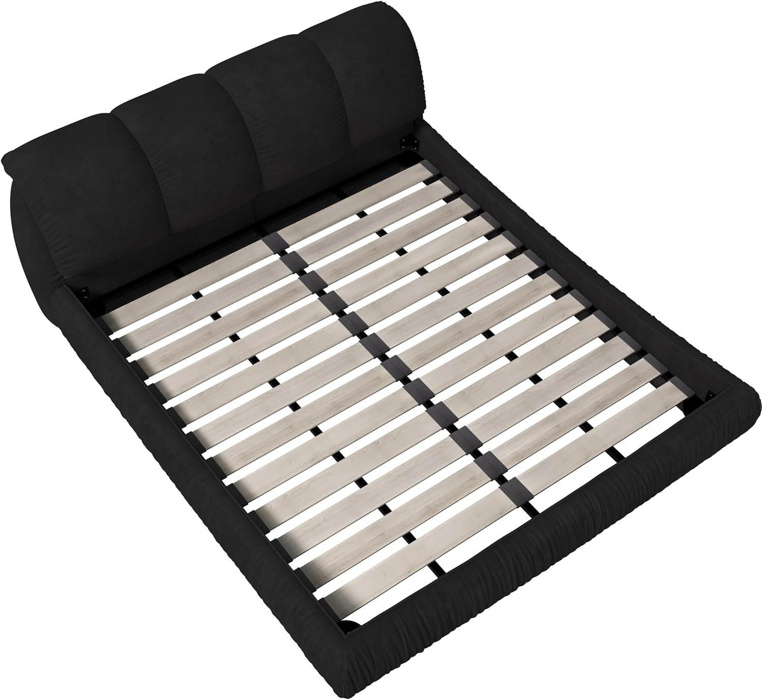 KEIKI Queen Size Upholstered Platform Bed with Oversized Padded Backrest,Thickening Pinewooden Slats and Metal Leg,Black