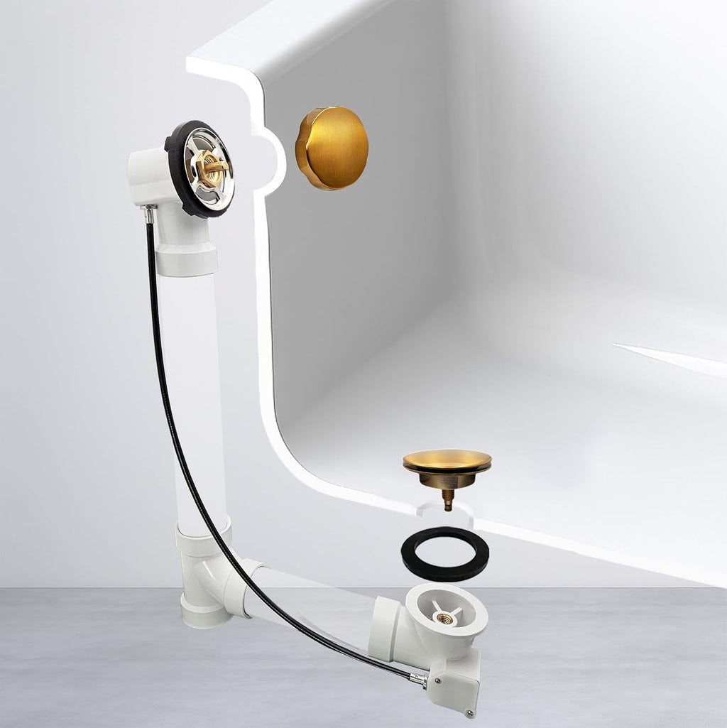 Westbrass A50P45-18 45' SCH. 40 PVC Cable Driven Bath Drain Trim Kit with Rotary Overflow Cover Knob and Pop-Up Stopper, Brushed Bronze