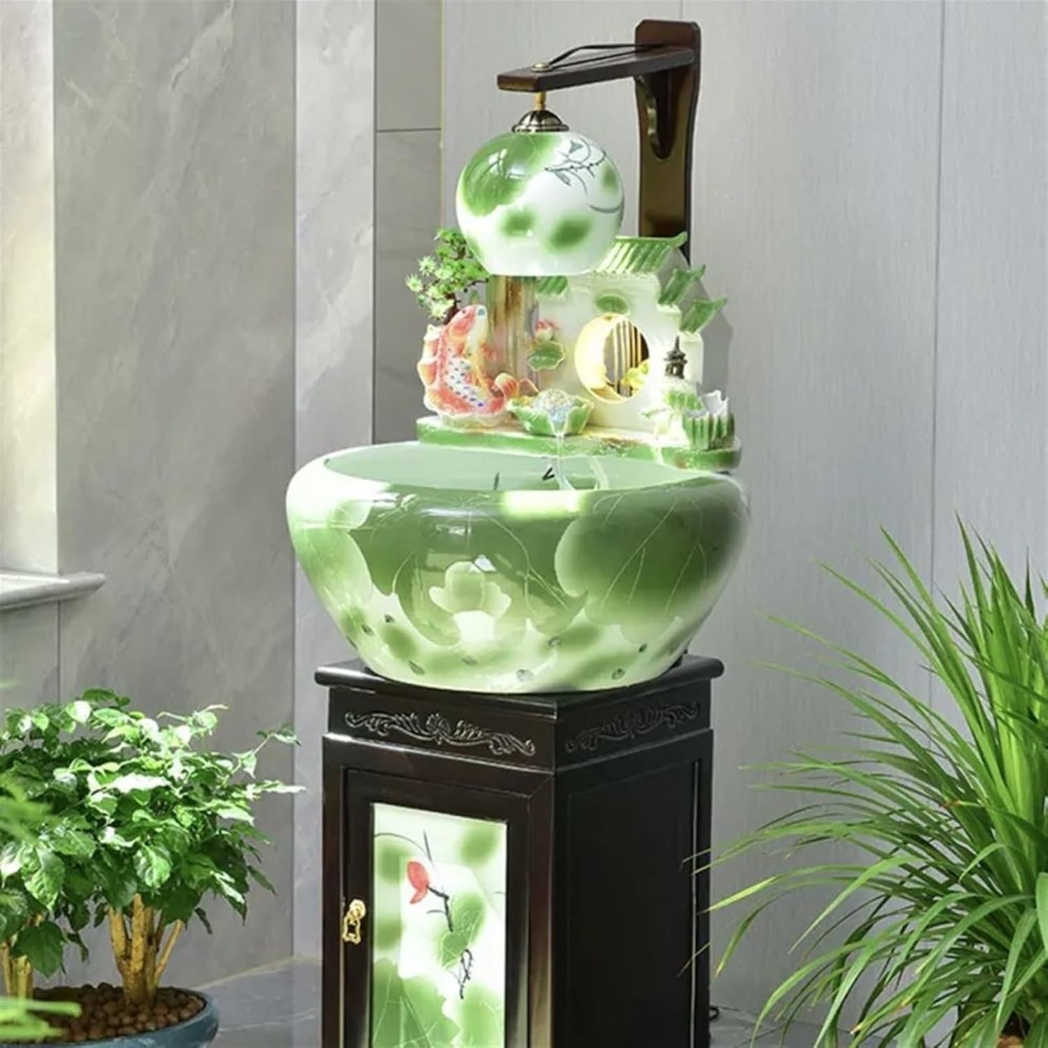 Cascading Rock Outdoor Water Fountain Ceramic Circulating Water Fountain Fish Tank, Living Room Courtyard New Chinese Floor Decoration for a Calming in Outdoor