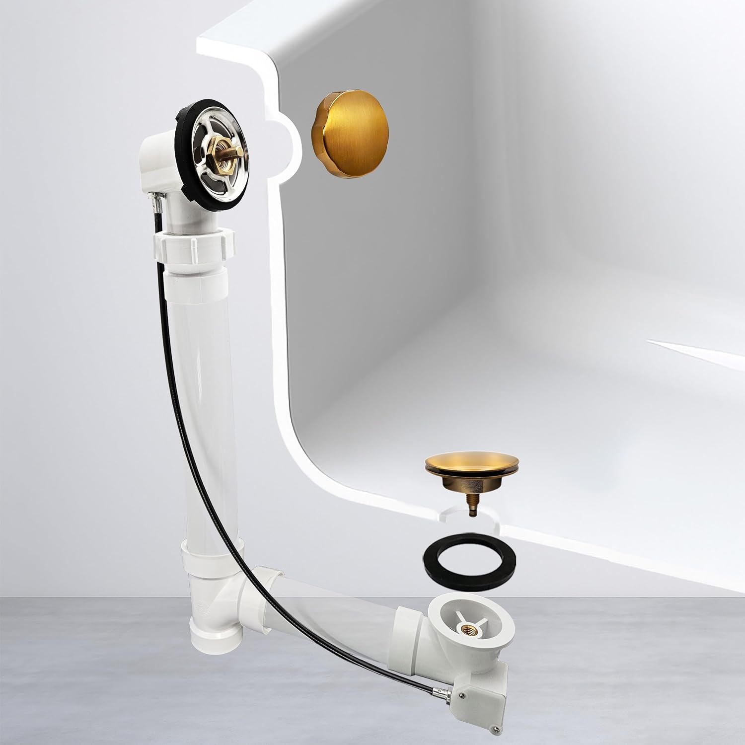 Westbrass A50P45BJ-18 1-1/2' Sch. 40 PVC 45' Cable Driven Bath Waste Kit with Ball Joint Head and Brass Trim Drain Kit, Brushed Bronze