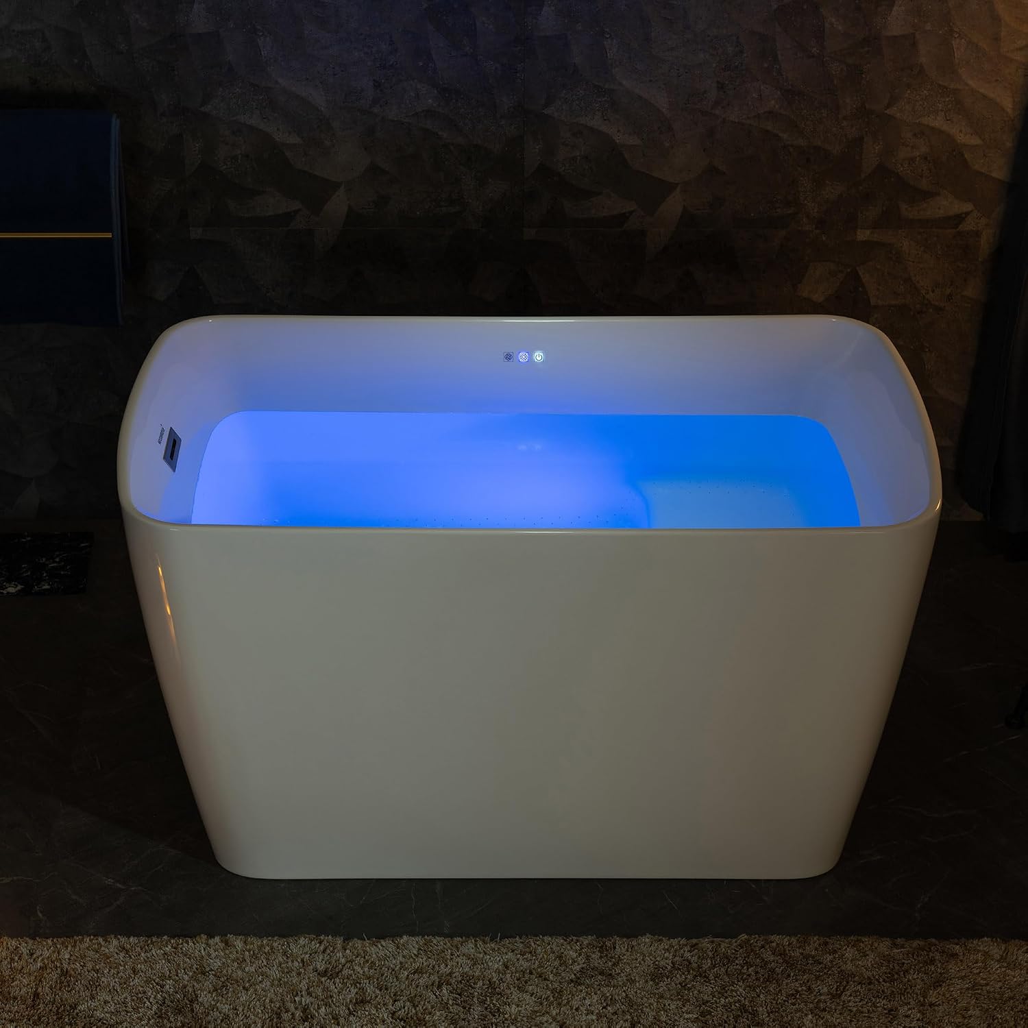 WOODBRIDGE 48' Acrylic Freestanding Rectangular Air Bath Bathtub with Pre-molded Seat and Brushed Nickel Pop-Up Drain and Overflow Option, White, B0170-B