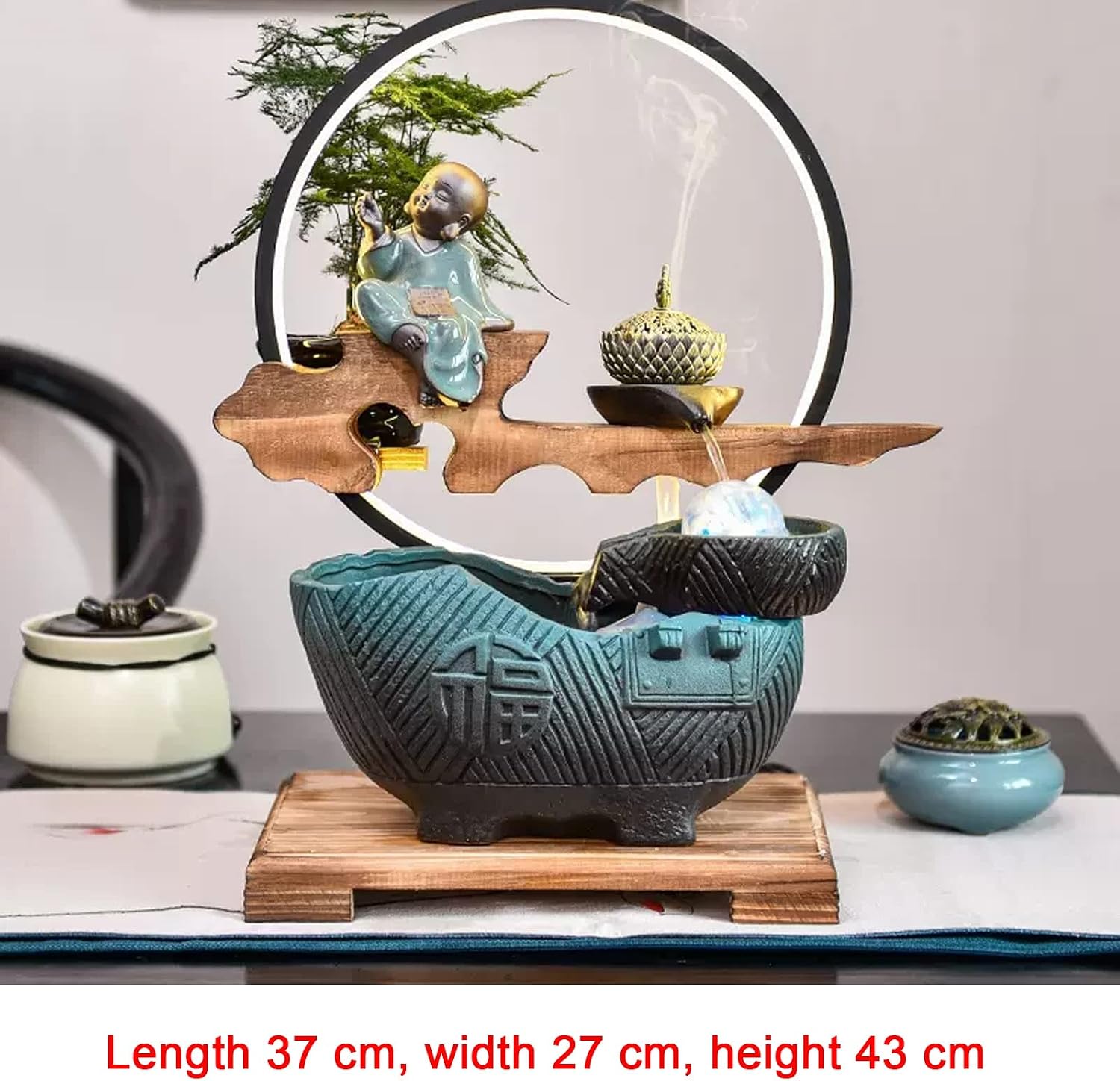 Desktop Fountain Indoor Fountain Tabletop with LED Lights and Rolling Ball Feng Shui Zen Waterfall Fountains Relaxation Water Feature Meditation Desktop for Home Office Decor
