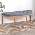 Solid Wood Vanity Bench,Moon Half Entryway Shoe Bench,Comfy Upholstered Piano Bench,Vintage Ottoman Bench,Home Decor Sofa Bench Bedroom Bench (49.21″W×16.54″D×18.5″H, Linen Cotton C Gray)