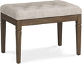 SIMPLIHOME Waverly Small Tufted Ottoman Bench - 28 inch Wide Upholstered Linen Look Fabric Rectangle Footstool Ottoman in Natural, Traditional Bench for Bedroom or Living Room with Carved Legs