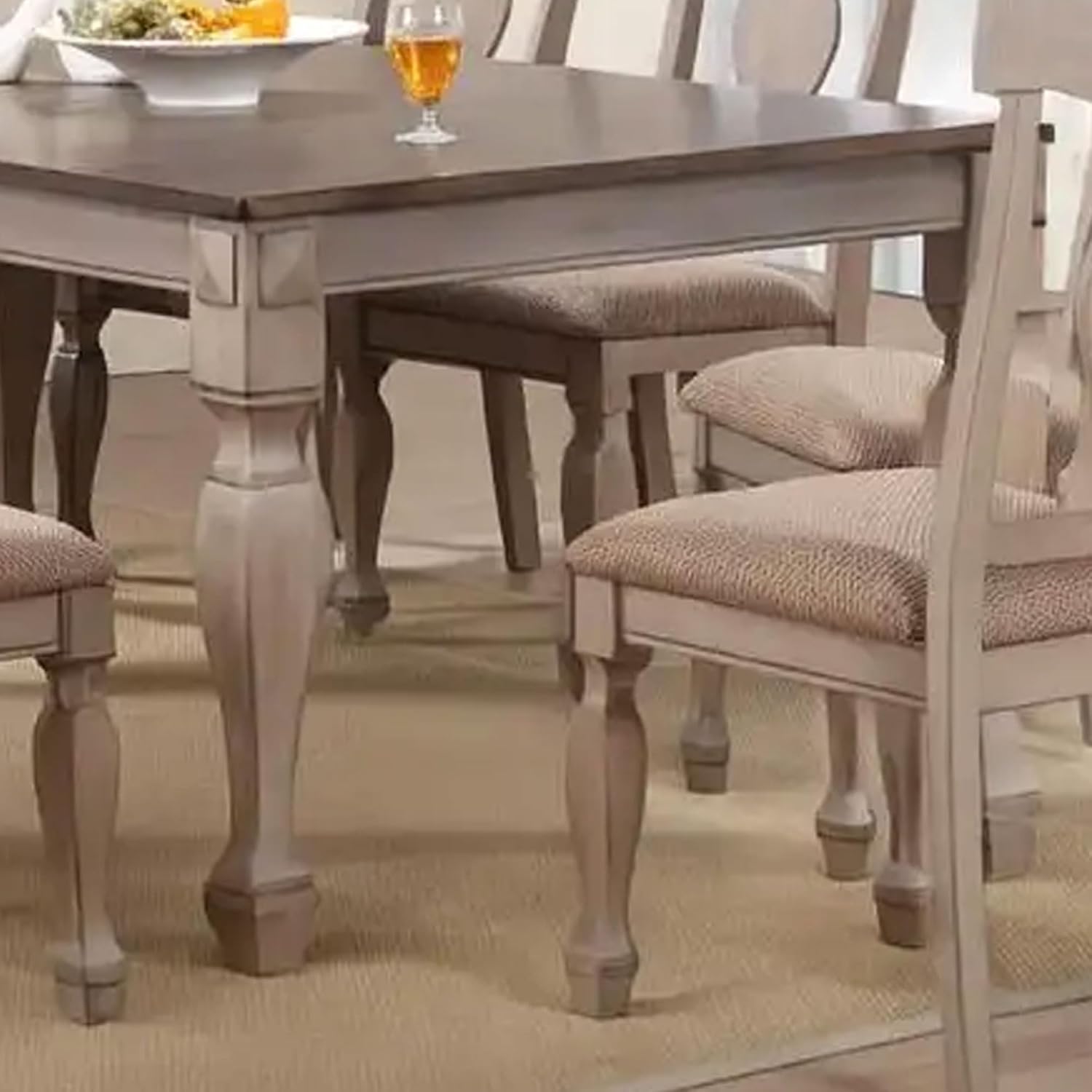 Kings Brand Furniture Charisma 7-Piece Dining Room Set – 2-Tone Brown Solid Wood Extendable Table with 18' Butterfly Leaf and 6 Upholstered Chairs, Traditional Dining Furniture