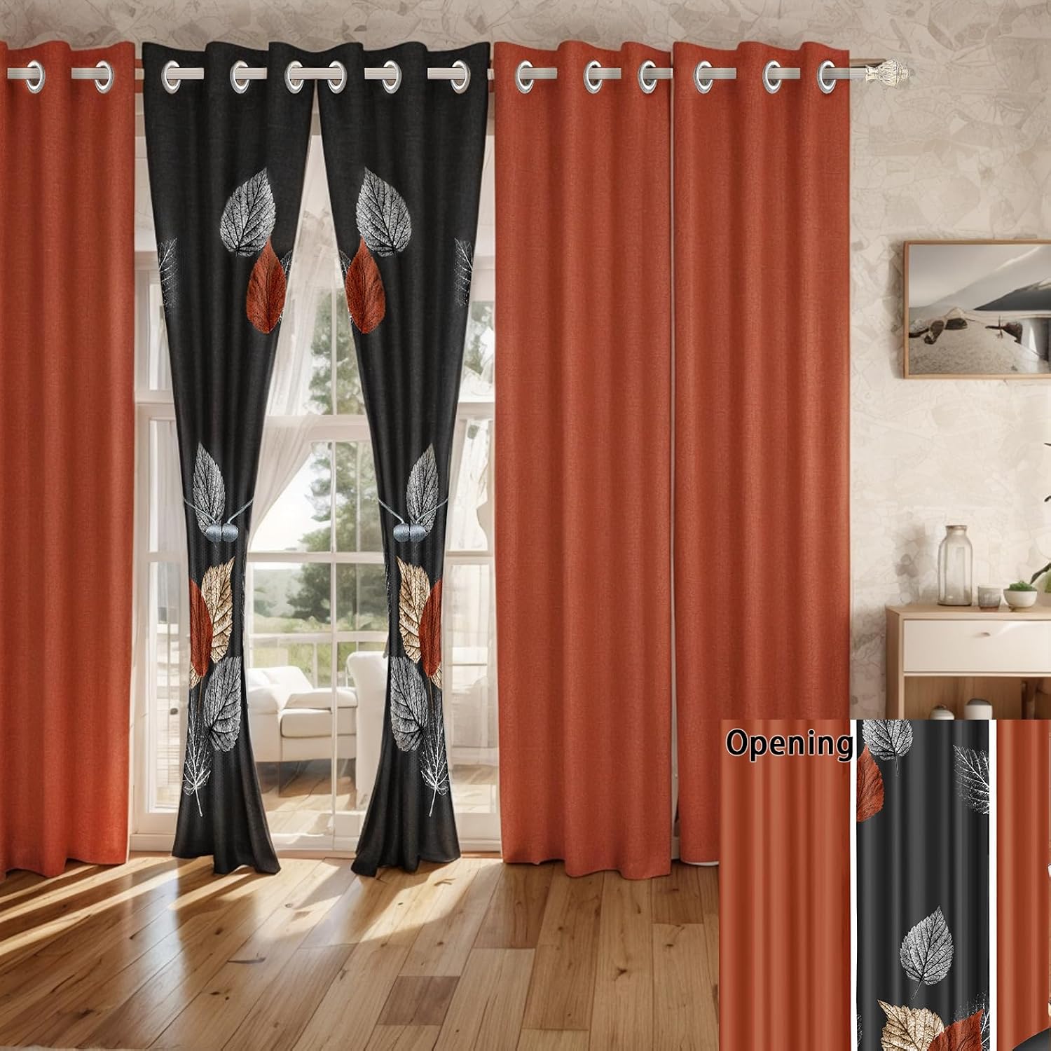 Elegance 9-Piece Leaves Queen Light Comforter Set, Luxury Bed in a Bag Queen Bedspread with Matching Curtains Ultra Soft & Breathable Black Brown Floral Bedding, All-Season Decor for Master Suite