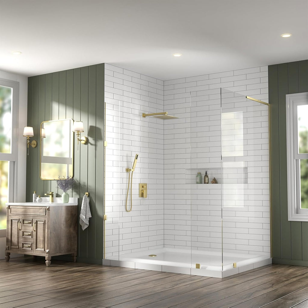 Lava Odoro 2-Setting Rainfall Shower Faucet Set and Bathroom Faucet Gold, Gold Shower Sytem with Rough-in Valve, Brushed Gold