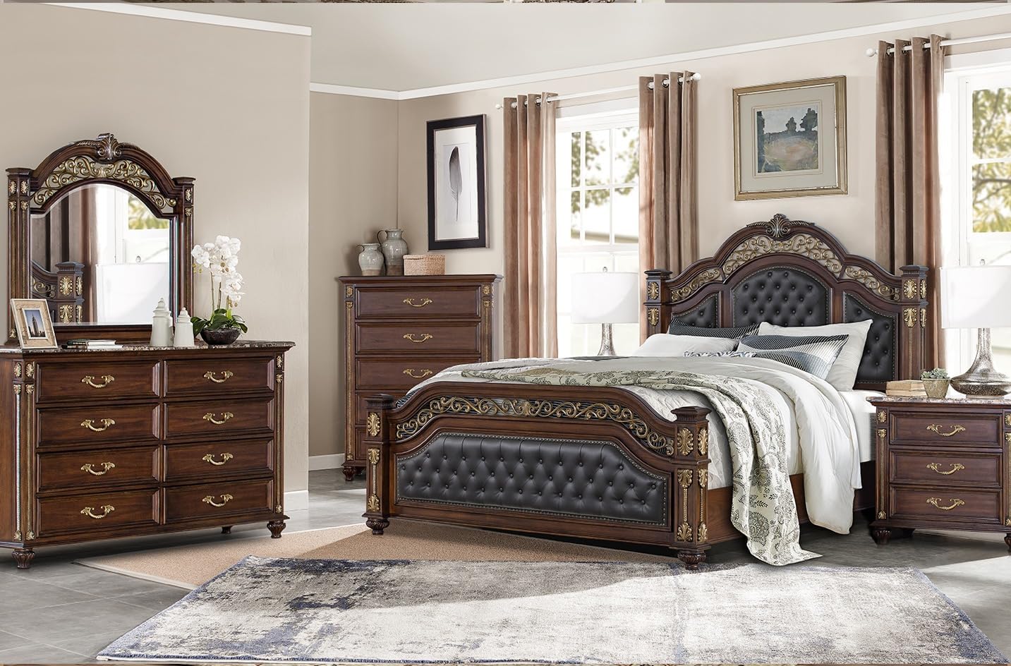First of a Kind Marya Cherry King 5 Piece Bedroom Set