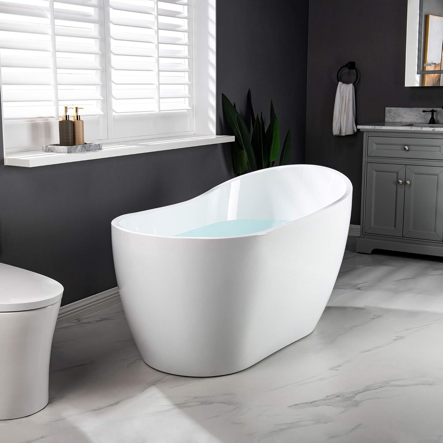 WOODBRIDGE 54' Acrylic Freestanding Bathtub Contemporary Soaking White Tub with Oil Rubbed Bronze Overflow and Drain，BTA1507 -ORB-Drain &O