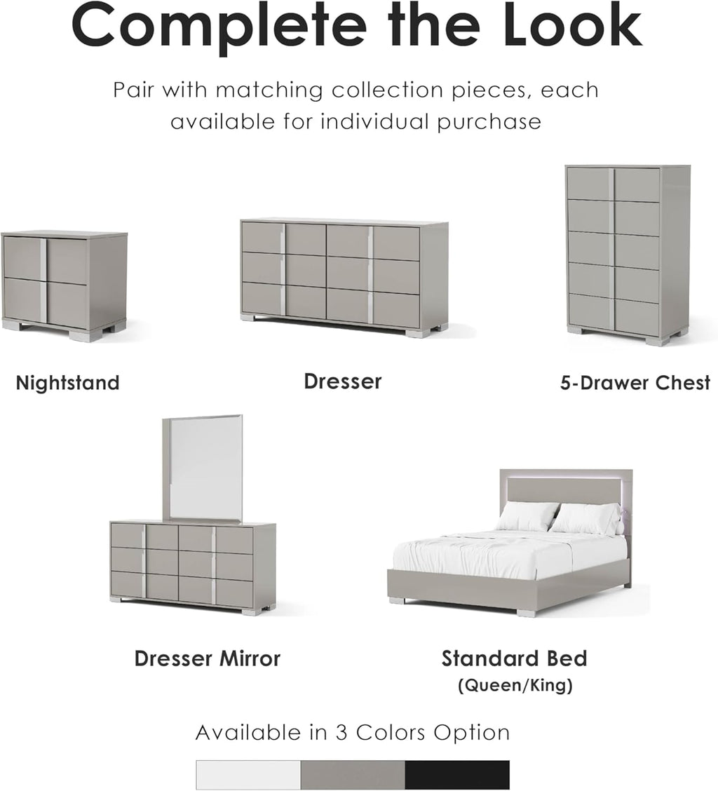 Furniture of America Alistair Modern Wood 3-Piece Bedroom Collection with Bed Frame and 2-Drawer Nightstands Set of 2, Box Spring Required, White, Queen