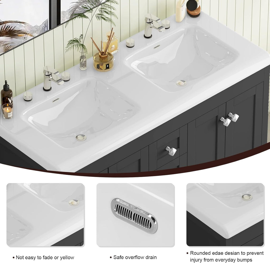 Bathroom Vanities with Sink Combo, 48' Modern Double Bathroom Vanity with 4 Doors & 5 Drawers, Freestanding White Bathroom Cabinet with Double Ceramic Sink, Black