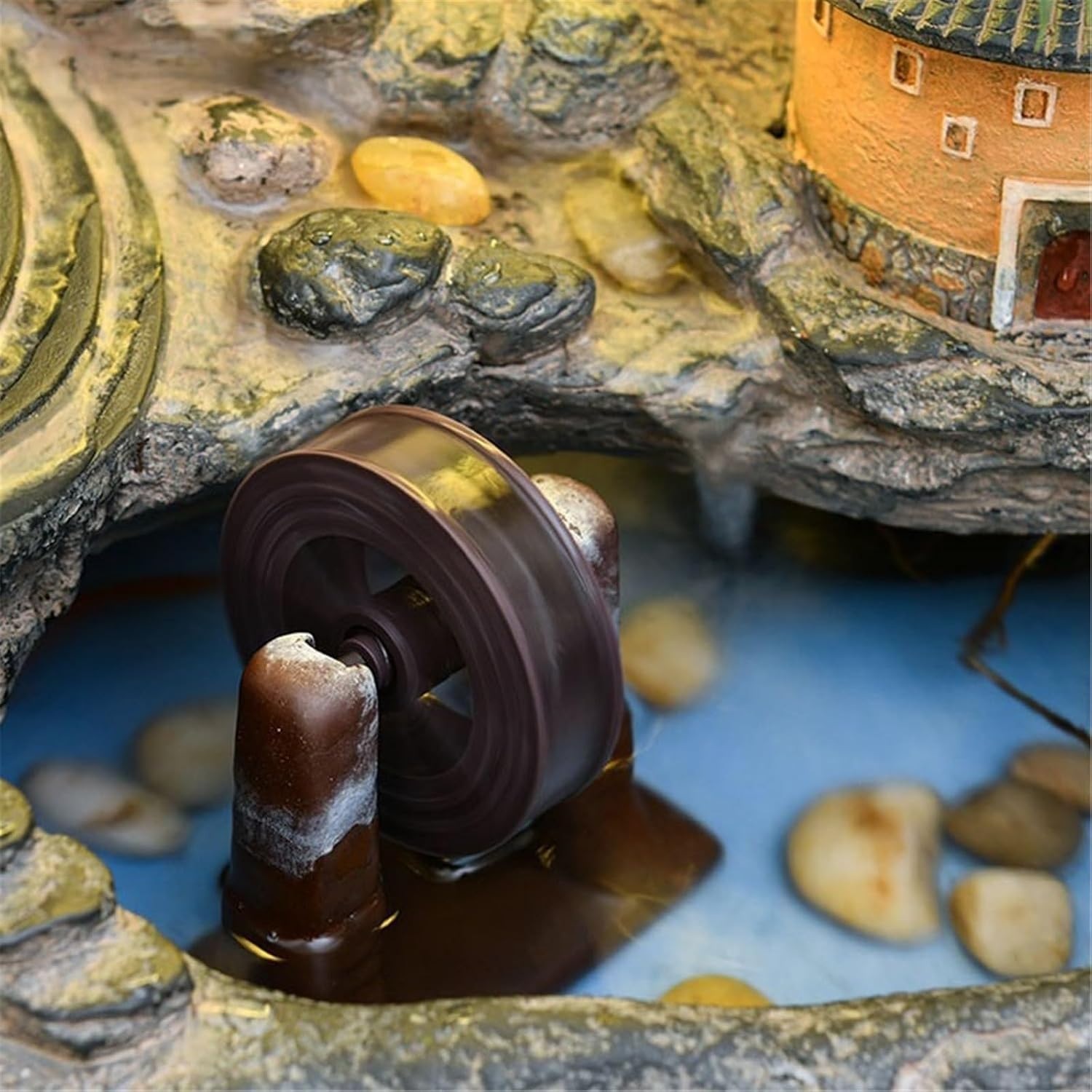 Tabletop Water Fountain Tabletop Fountain Rockery and Water Fountain Earthen Building Ornaments for Home Decor Office Relaxation Meditation Fountain