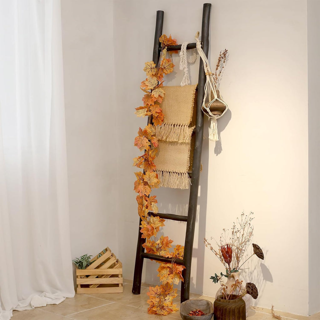 FUIN Fully Assembled 6ft Wood Blanket Ladder Living Room Decorative Wall Leaning Farmhouse Quilt Display Holder Rustic Wooden Towel Rack for Bathroom, Black