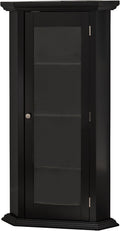 Kings Brand Furniture - Corner Curio Storage Cabinet with Glass Door, Black Finish