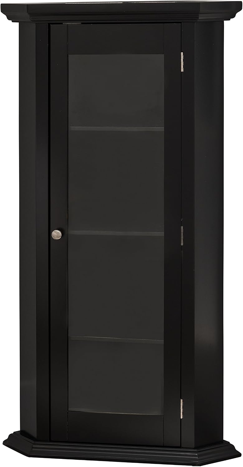 Kings Brand Furniture - Corner Curio Storage Cabinet with Glass Door, Black Finish