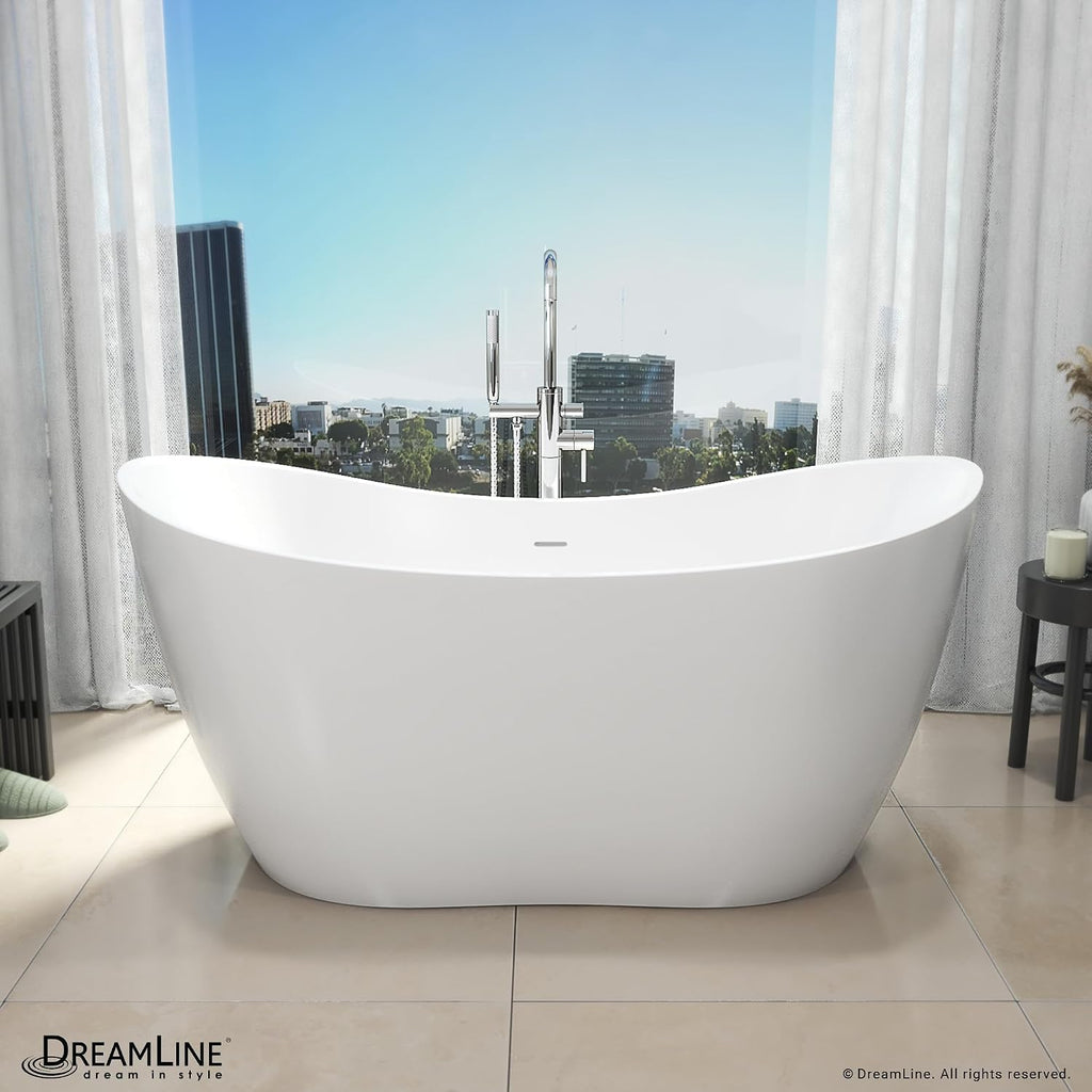 DreamLine Nile 54 inch L x 28 3/8 inch W x 28 3/8 inch H Freestanding Acrylic Bathtub with Brushed Brass Drain