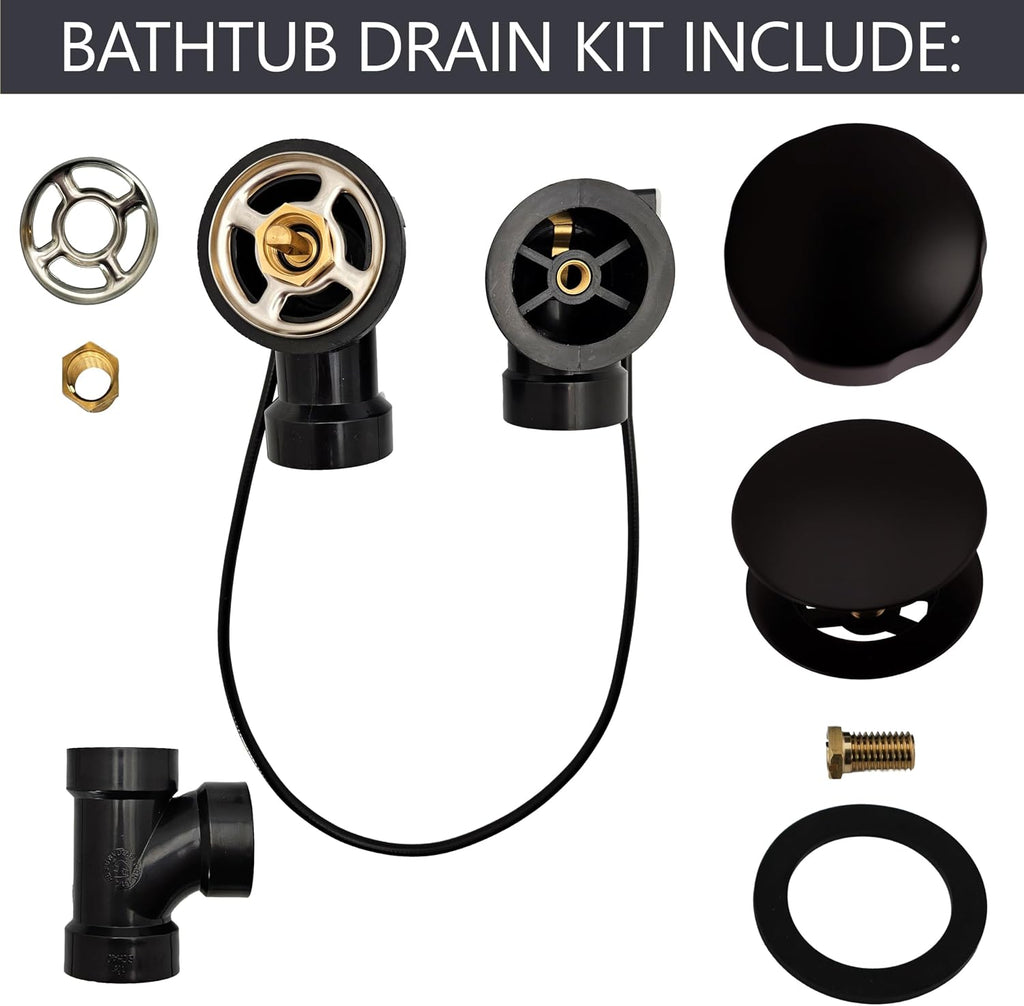Westbrass A50A35-12 35' SCH. 40 ABS Cable Driven Bath Drain Trim Kit with Rotary Overflow Cover Knob and Pop-Up Stopper, Oil Rubbed Bronze
