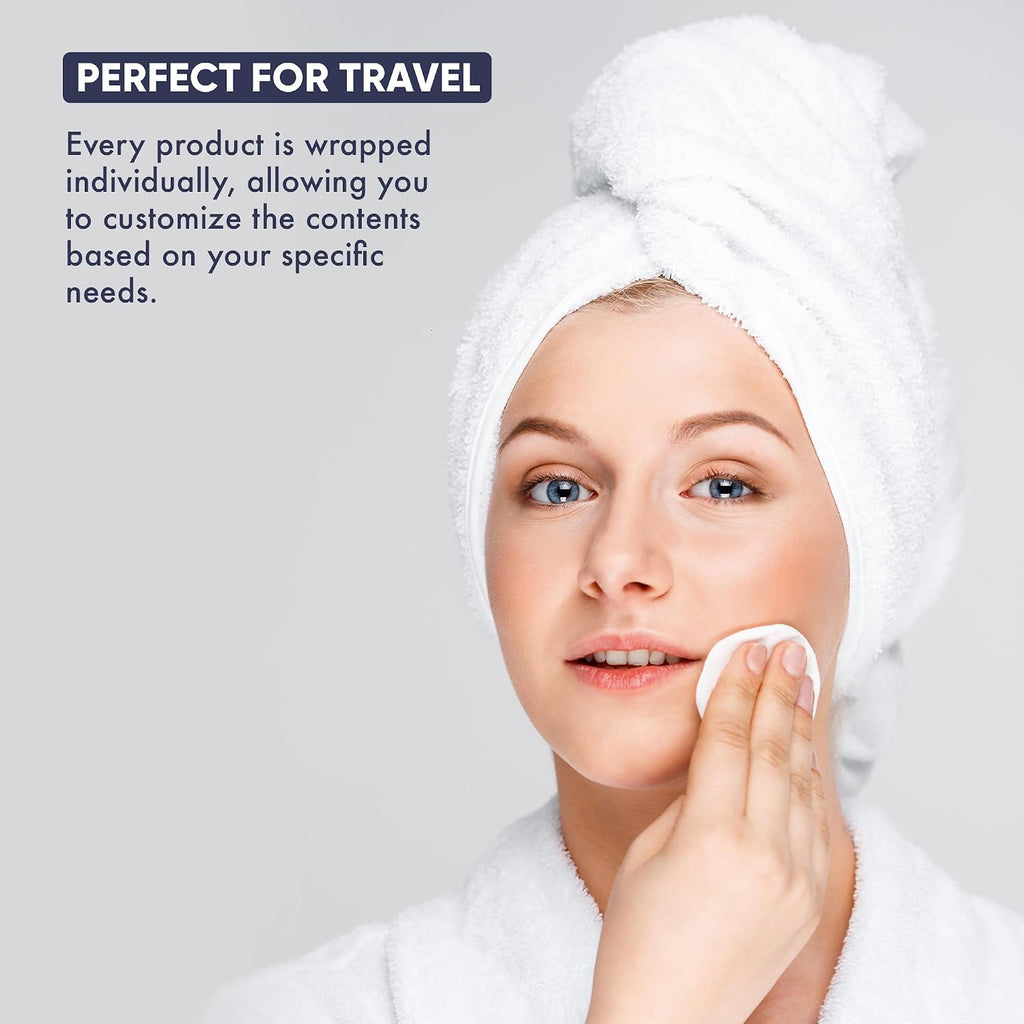 Personal Care Travel Toiletries | 1-Shoppe Amenities Kit | Travel Shaving Set, Toothbrush & Paste, Mouthwash, Makeup Wipes, Swabs, Nail File & Sewing Kit | 300 Pieces