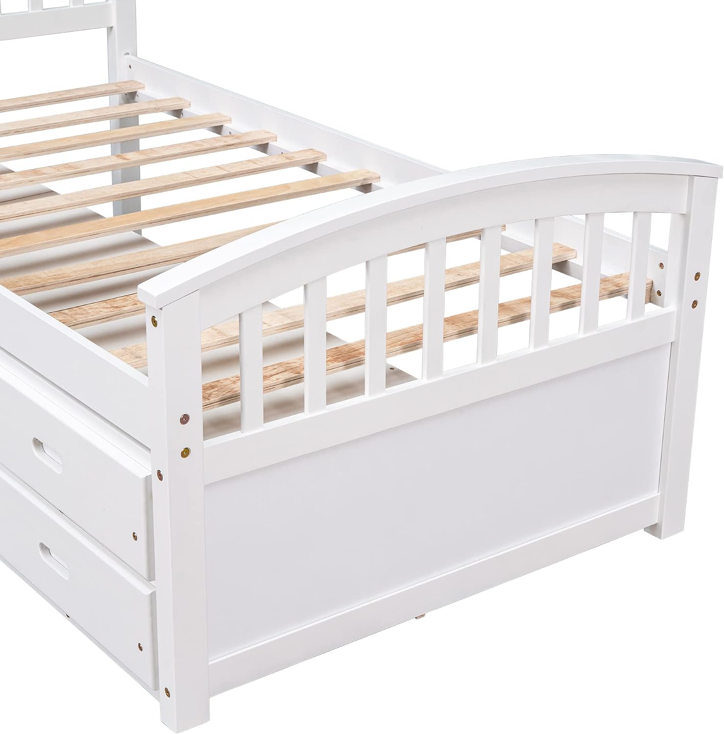 SOFTSEA Twin Captain Bed for Kids, Solid Wood Storage Bed with 6 Drawers, No Box Spring Needed, White