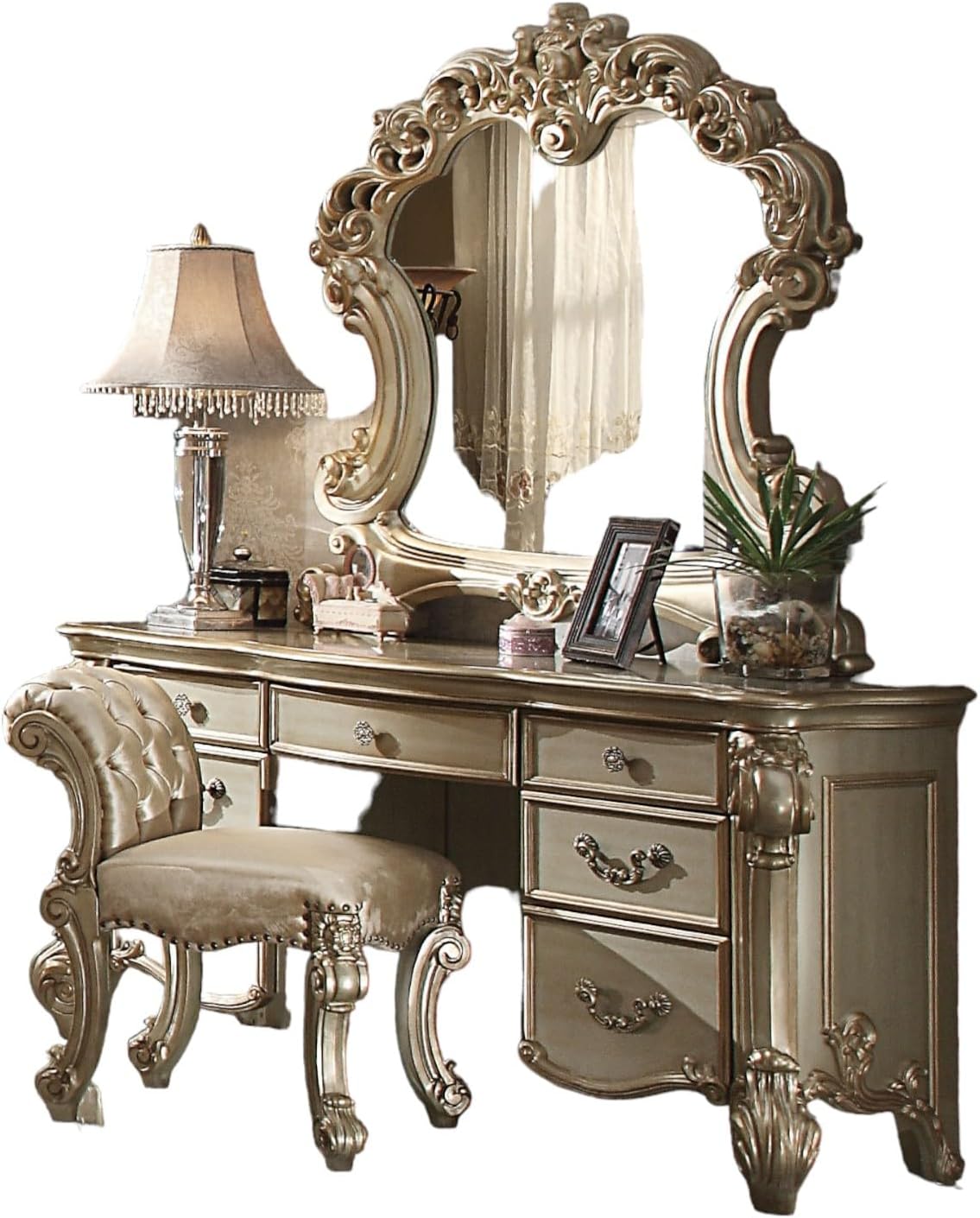Acme Vendome Vanity Desk in Gold Patina & Bone
