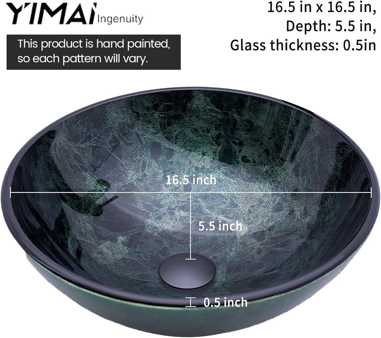 Vessel Sink 16.5' Bathroom Sinks Tempered Glass Green Art Basin Round Bowl with Faucet Combo Green,Countertop Bowl Sink for Lavatory Vanity Cabinet
