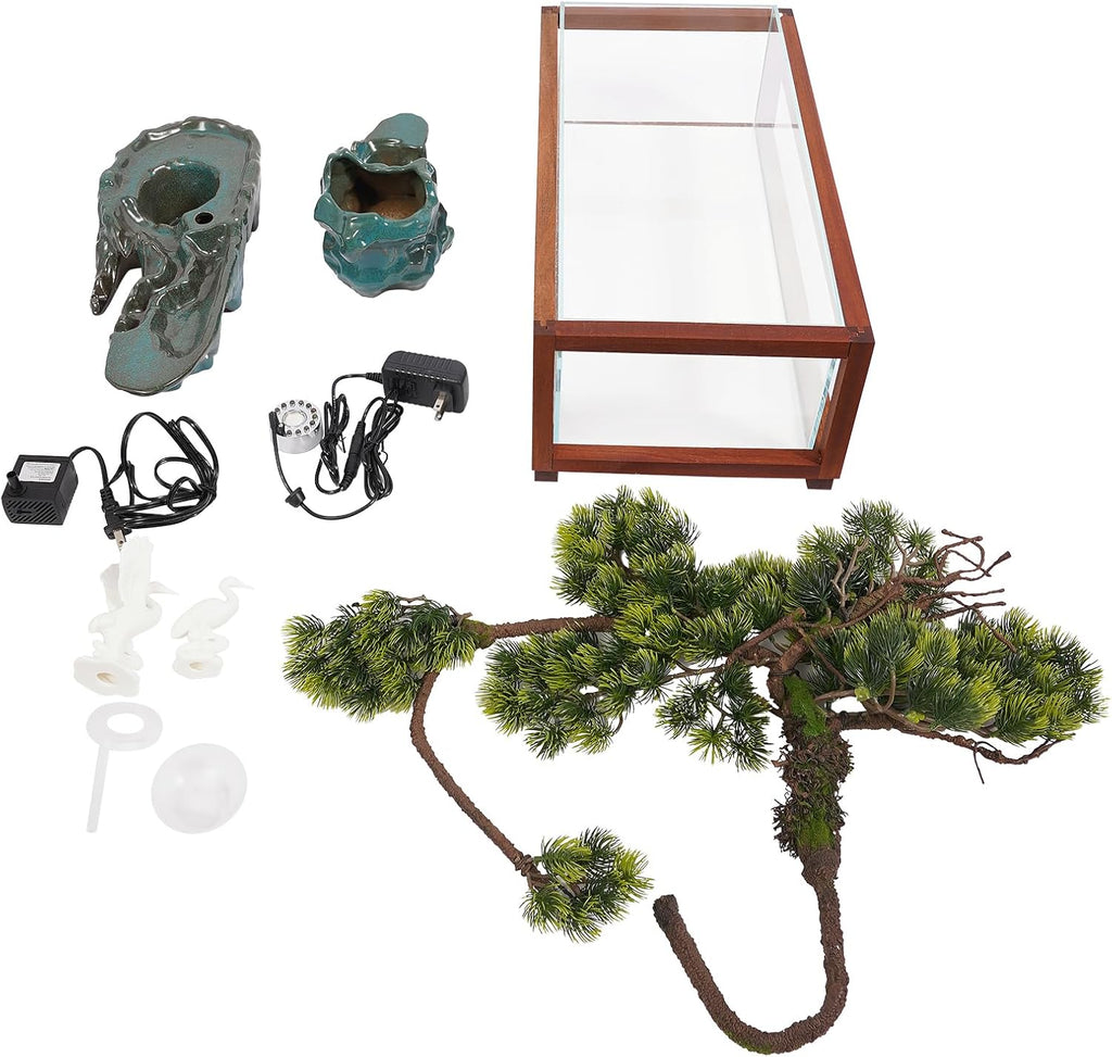 Indoor Fountain Rockery Tabletop Fountain with an Atomizer Elaxation Water Feature Meditation Desktop Fountains for Home Office Decor or Giving 18.9'' x 9.8'' x 13.4'' with LED Light
