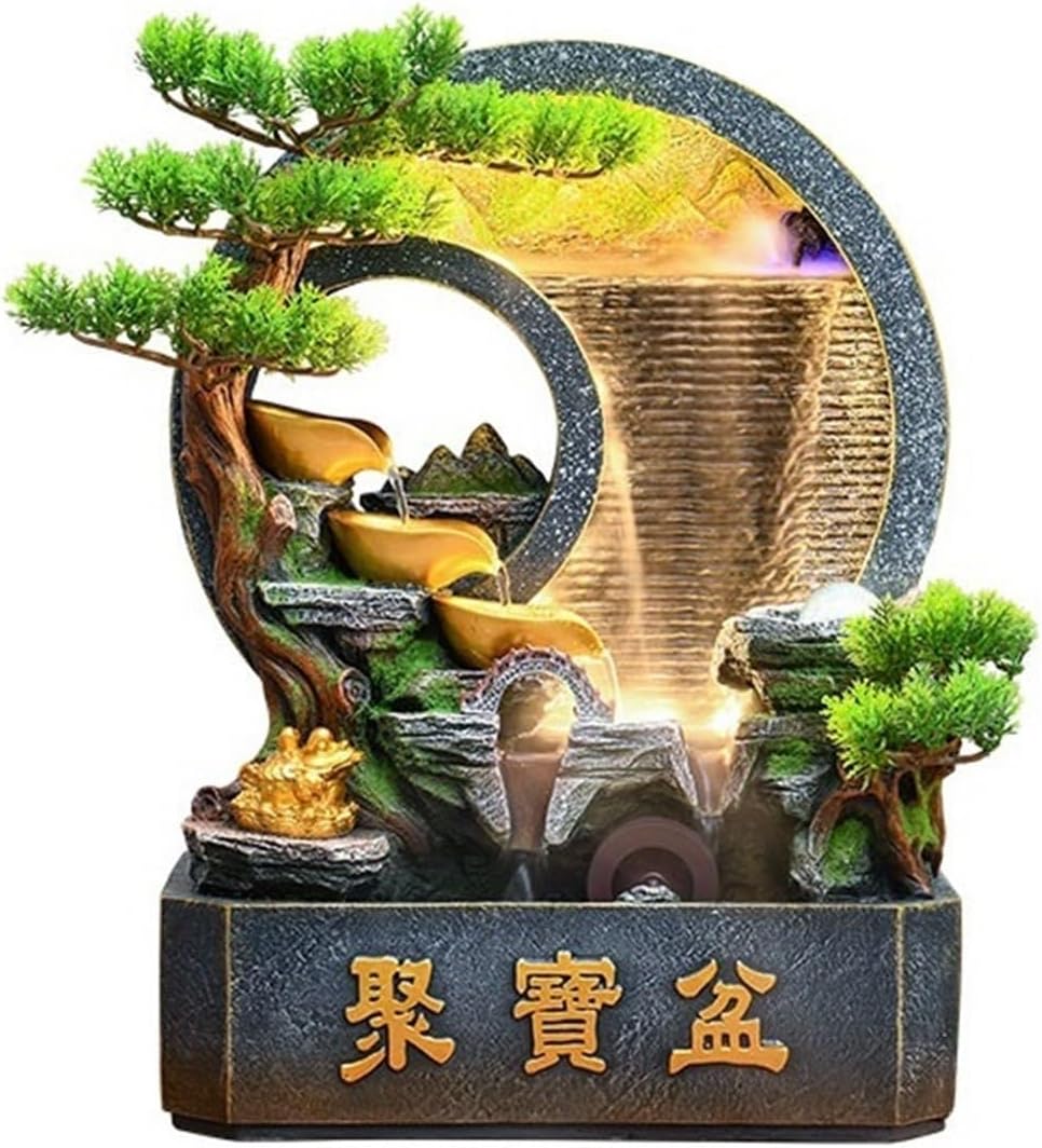 Tabletop Fountain Chinese Rockery Curtain Wall Water Ornaments Tabletop Fountain for Home Office Decoration