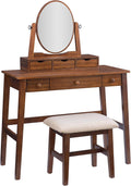 Linon MidCentury Walnut Upholstered Seat Beverly Vanity Set, Medium