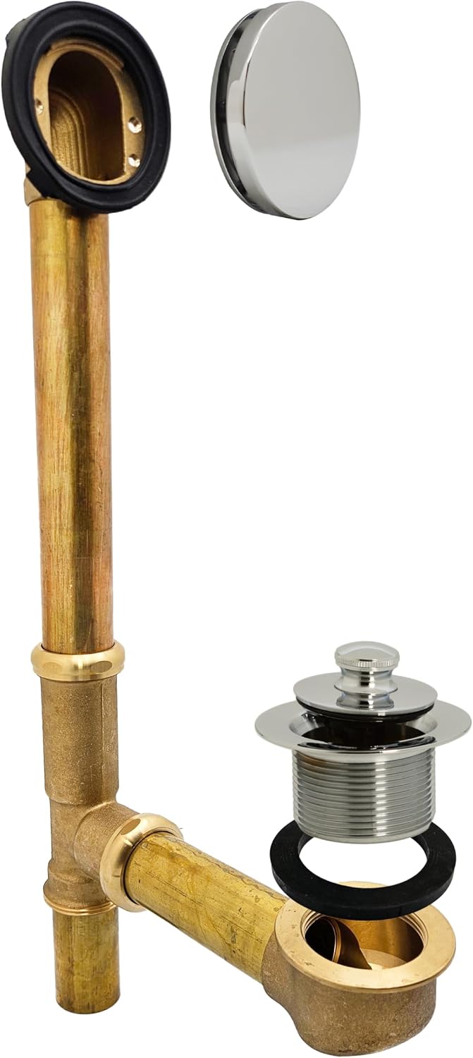 Westbrass A321H-05 14' Brass Bath Waste & Overflow Assembly with Twist & Close Drain Plug and Illusionary Faceplate, Polished Nickel