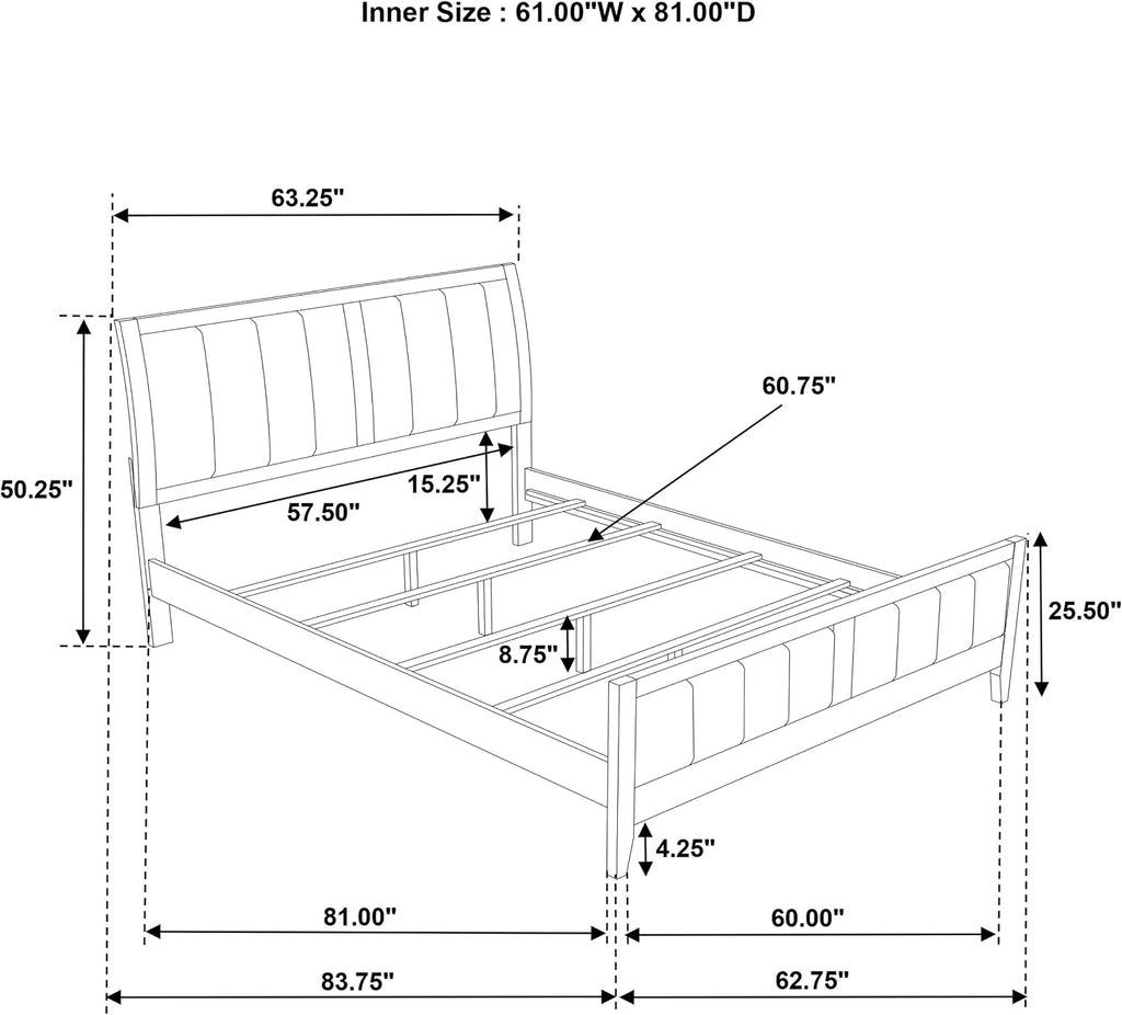 Coaster Home Furnishings Wilkes Transitional 4-Piece Bedroom Set Fabric Upholstered Queen Size Panel Bed Frame 51-inch Headboard Dark Cocoa 224421Q-S4