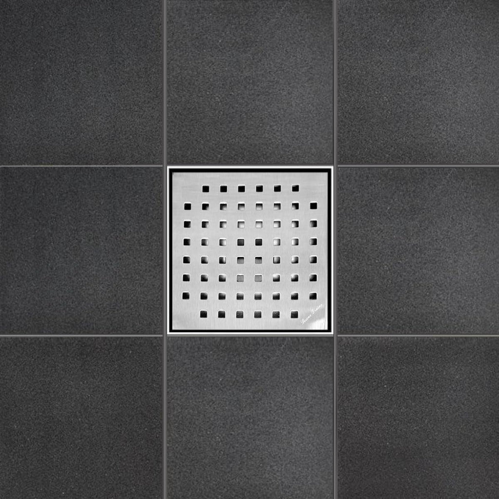 Serene Square Shower Drains - Traditional Square Design 6 Inch- stainless steel Luxurious line by Serene Steam include Rubber fitting (Brushed Nickel)