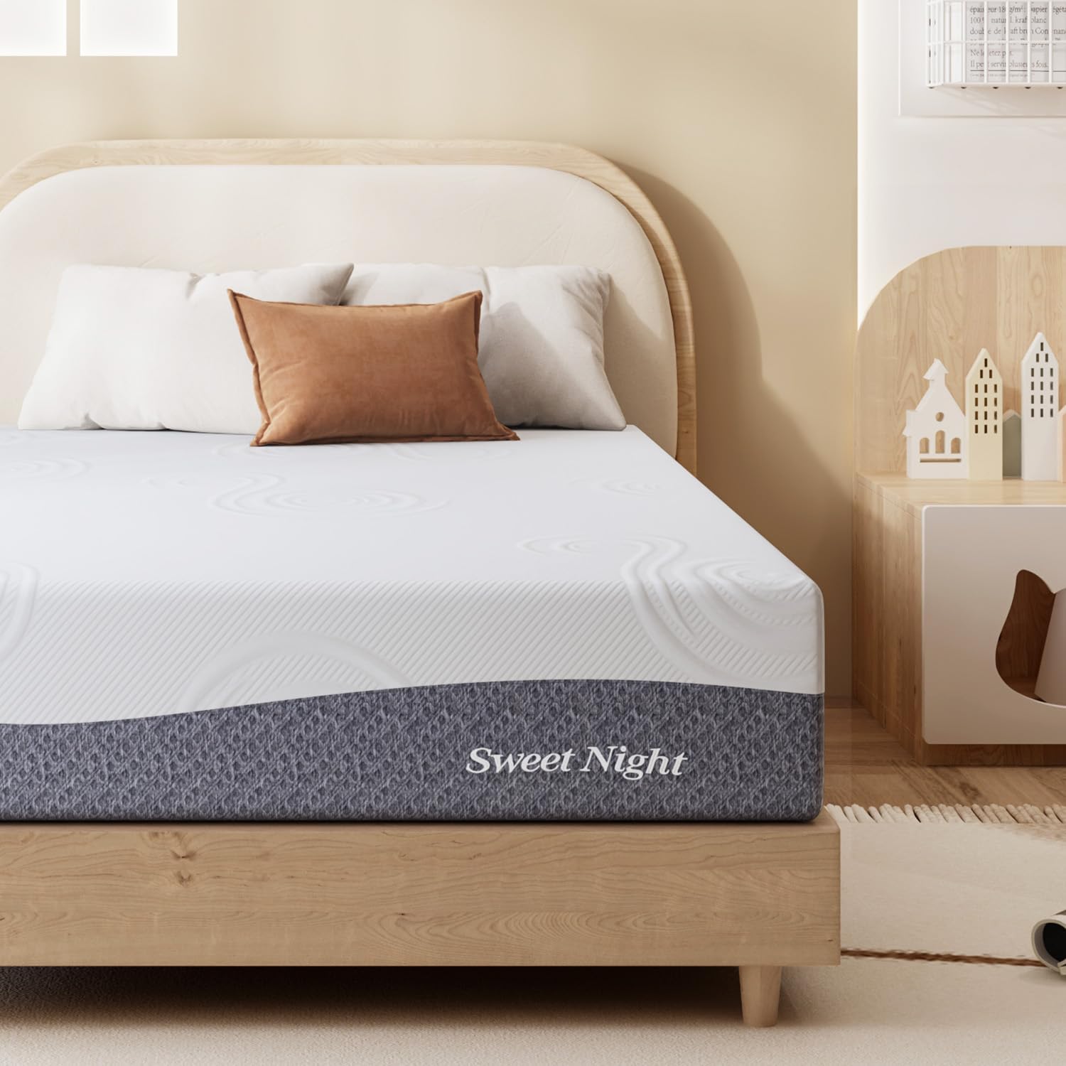 Sweetnight Twin Size Mattress, 10 Inch Cooling Gel Memory Foam Mattress for Moisture Wicking, Plush Foam Mattress for Comfy Sleep, Mattress in a Box, Luna, Gray+White