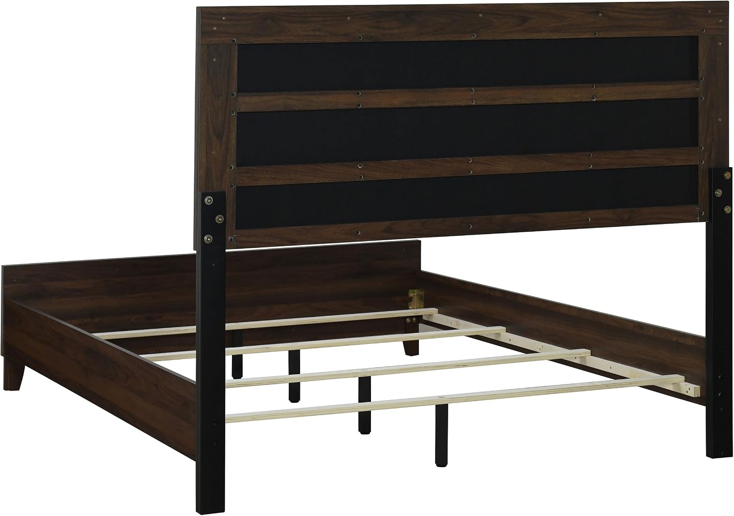 Coaster Home Furnishings Welsley Transitional 4-Piece Bedroom Set Fabric Upholstered Queen Size Panel Bed Frame 52-inch Headboard Walnut 223441Q-S4