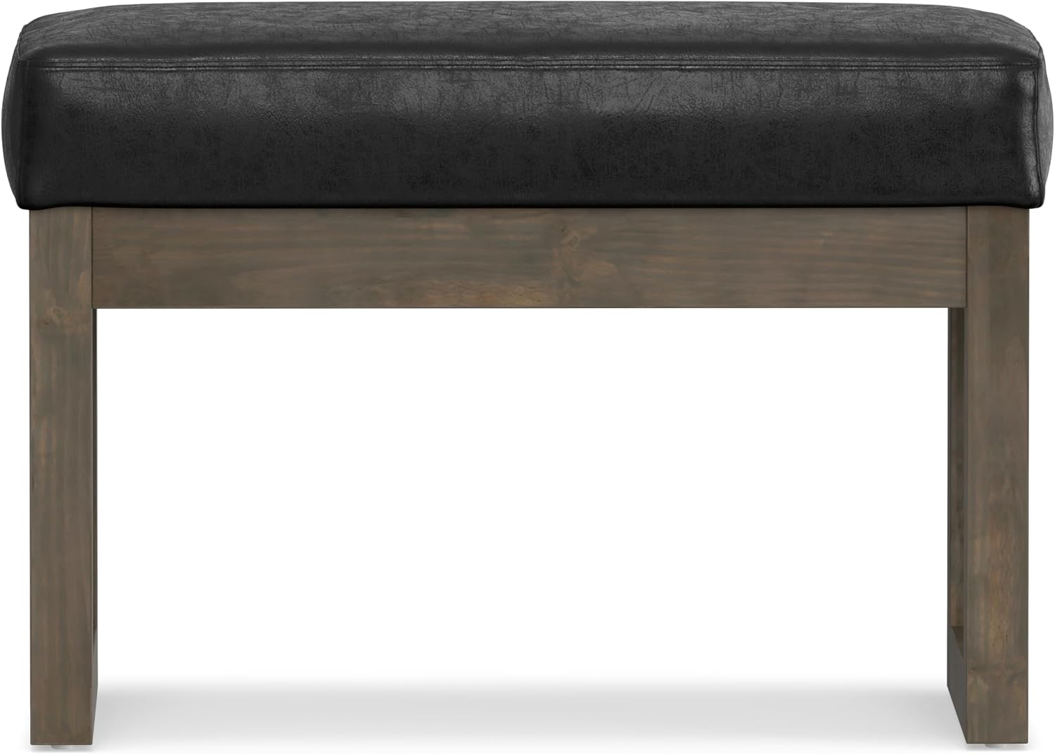 SIMPLIHOME Milltown Small Ottoman Bench - 27' Wide x 18' High Upholstered Vegan Leather Rectangle Footstool Ottoman in Distressed Black, Contemporary Bench for Bedroom with Cushioned Seat, Assembled