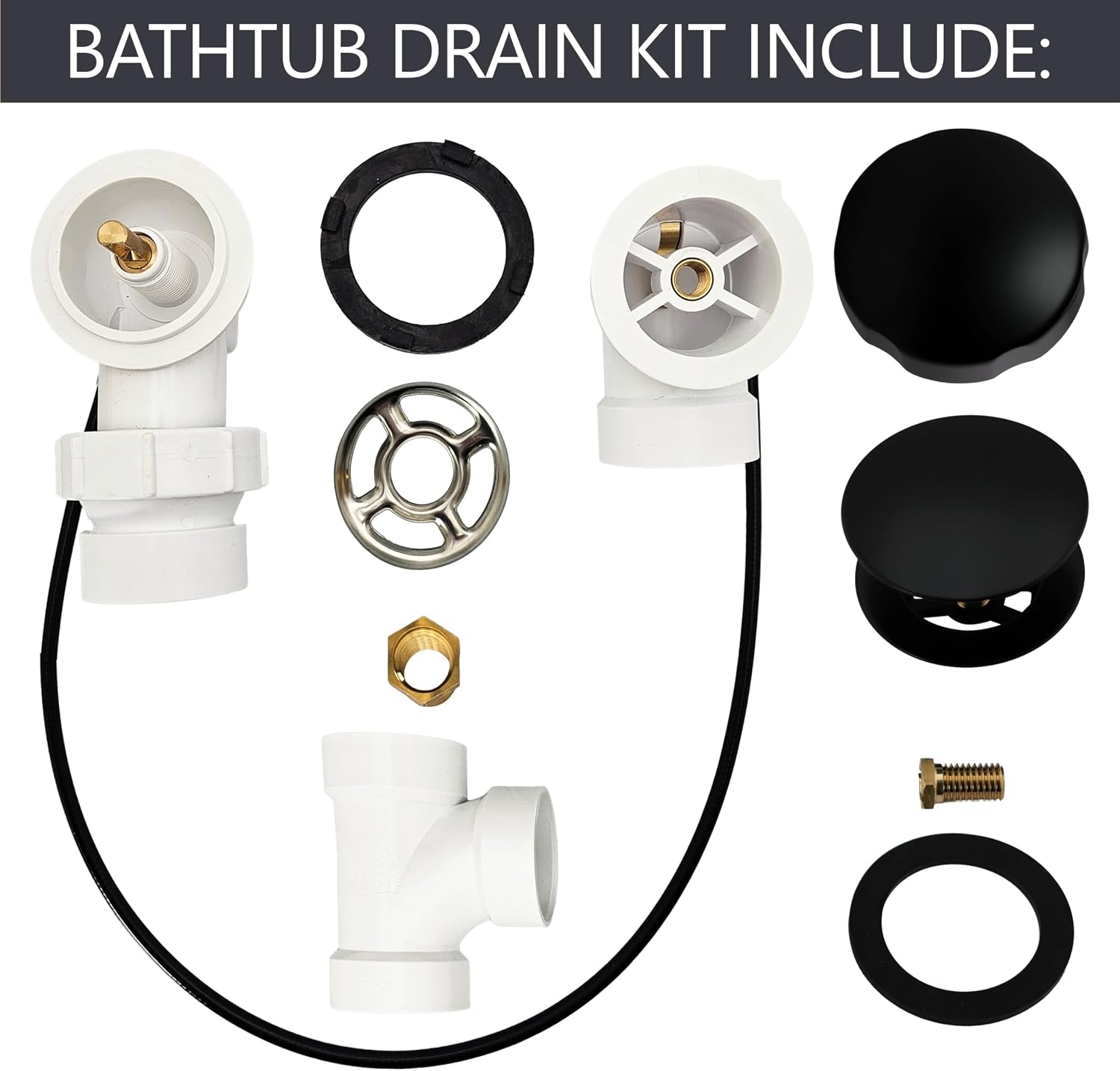 Westbrass A50P45BJ-62 1-1/2' Sch. 40 PVC 45' Cable Driven Bath Waste Kit with Ball Joint Head and Brass Trim Drain Kit, Matte Black