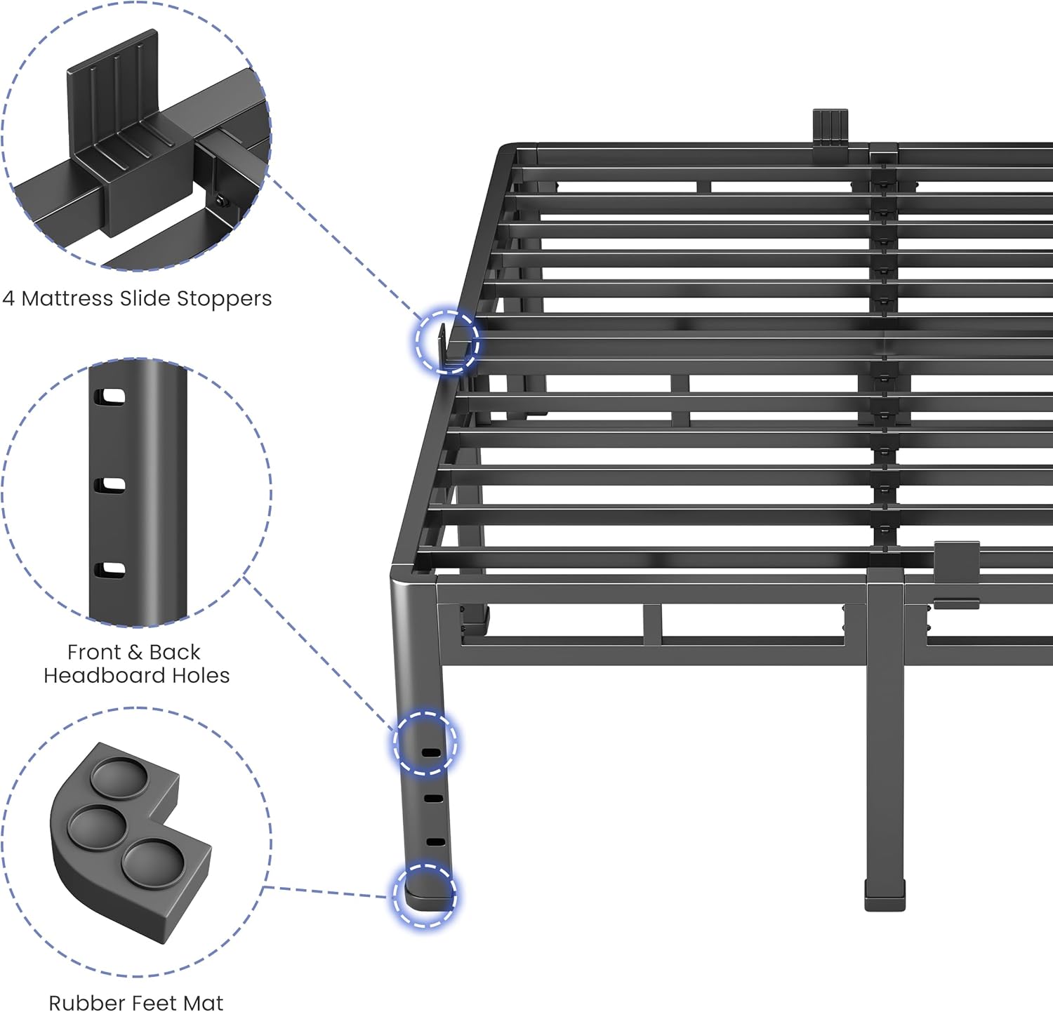 NKZ California King Size Bed Frame 22 Inch, Metal Bed Frame & Box Spring 2 in 1 Platform with Round Corner Legs, 4000Lbs Heavy Duty Tall Metal Frame, Headboard Hole, Noise-Free, Easy Assembly