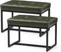 Glitzhome Ottoman Bench Pack of 2, Modern PU Leather Vanity Stools Chairs with Metal Frame, Makeup Stool Padded Foot Rest Stool for Living Room Vanity, Entryway, Bathroom,Green