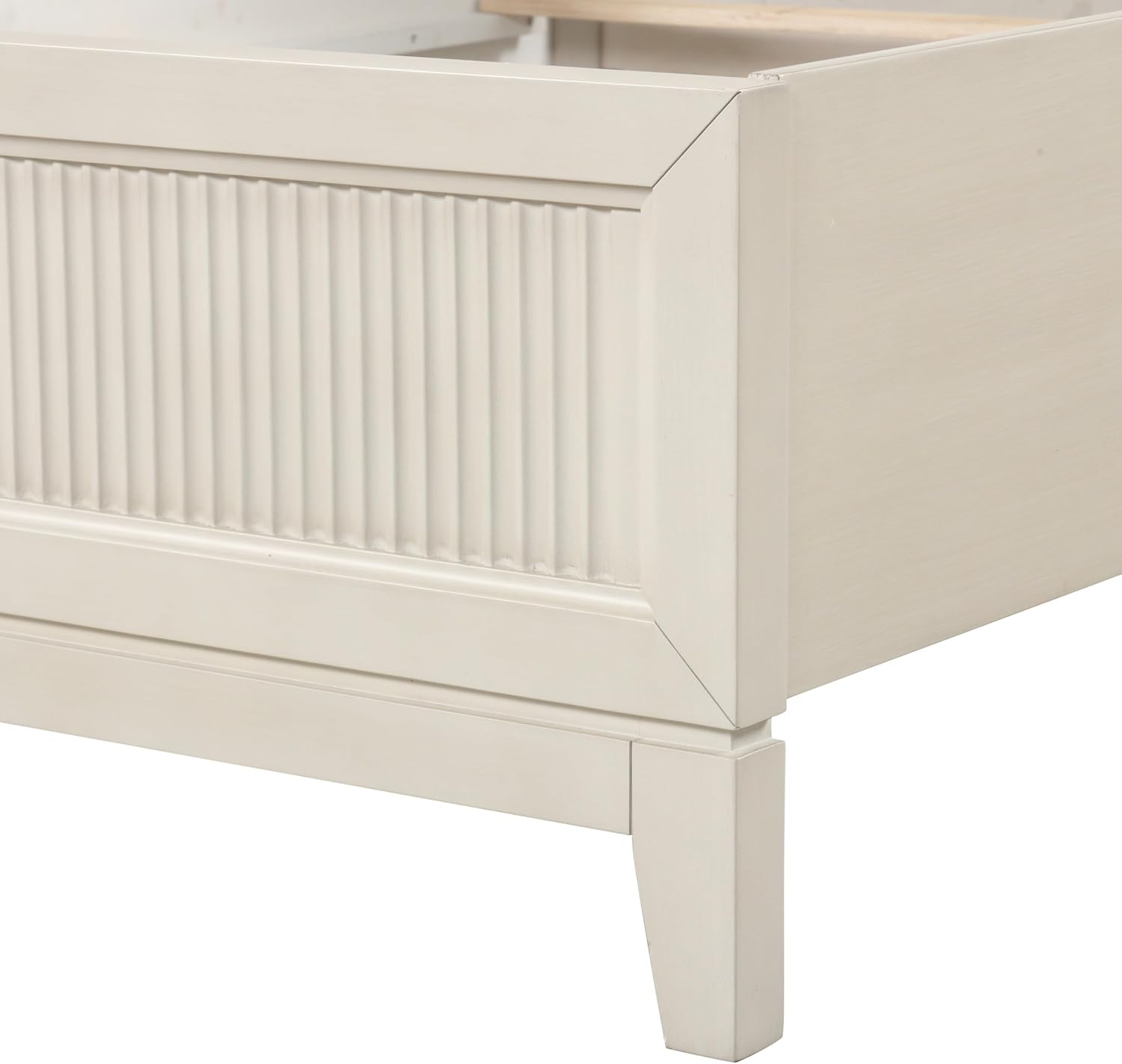 Furniture of America Oberlin Modern Solid Wood 5-Piece Bedroom Set with LED on Padded Fabric Headboard, Vertical Channel Tufting, Chrome Finger Pulls, Box Spring Needed, King, Antique White