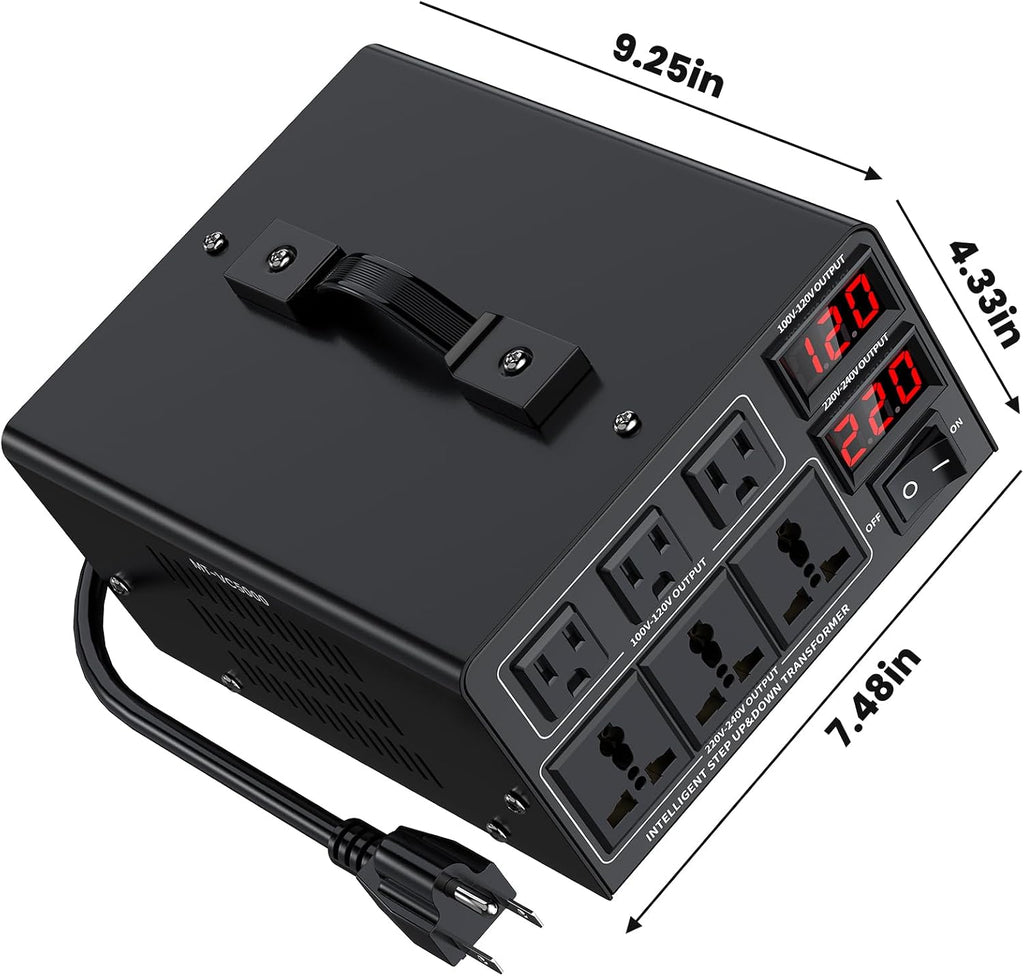 5000W Voltage Converter Transformer(110V to 220V or 220V to 110V) Step Up/Down Converter 110/120 Volt - 220/240 Volt w/US Power Cord,Circuit Breaker Protection, LCD Screen Display