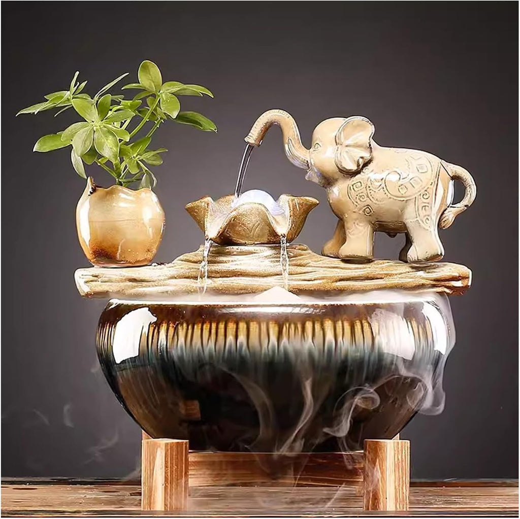 Tabletop Fountain Elephant Flowing Water Decoration Circular Living Room Decoration Rockery Fountain Office Desktop Gift Desktop Fountain (Color : B)