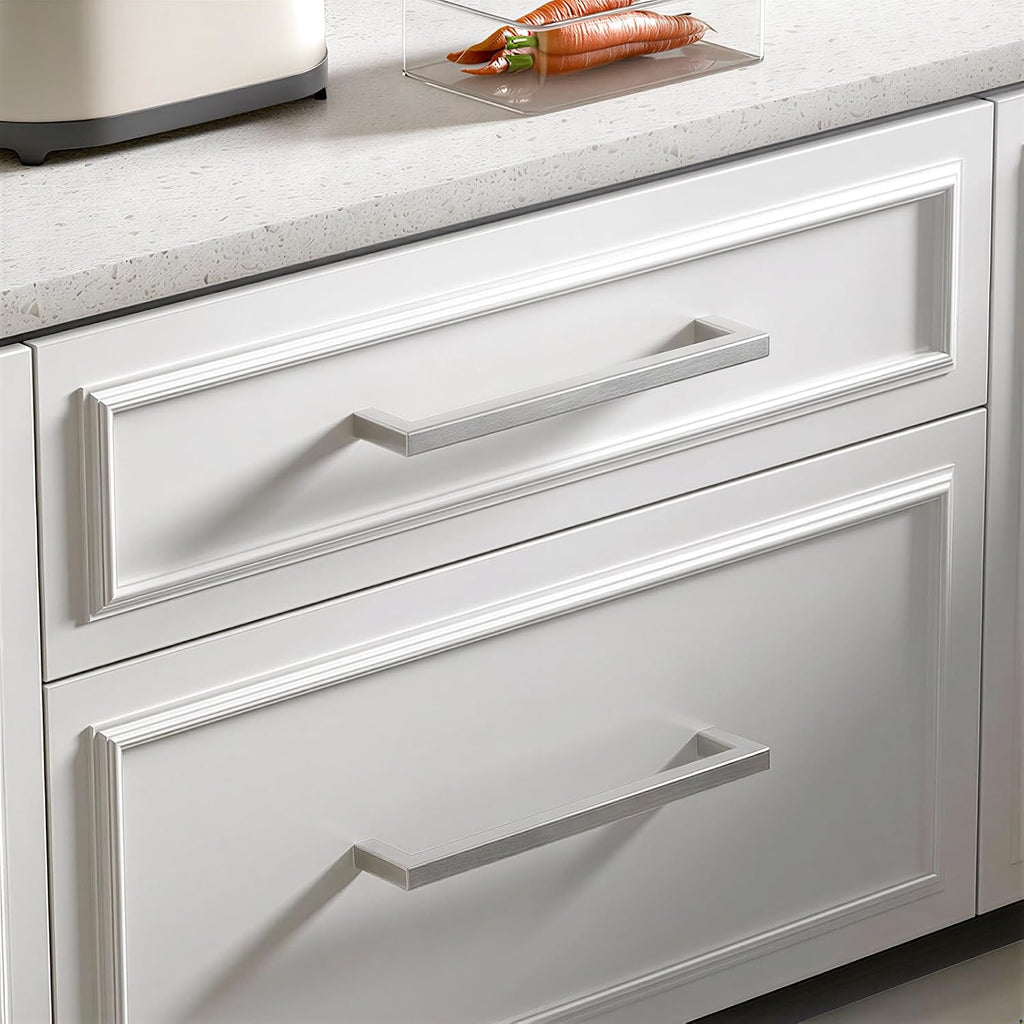 Goldenwarm 50 Pack 10 Inch Brushed Nickel Cabinet Pulls Square Drawer Handles Silver Kitchen Hardware Cupboard Dresser