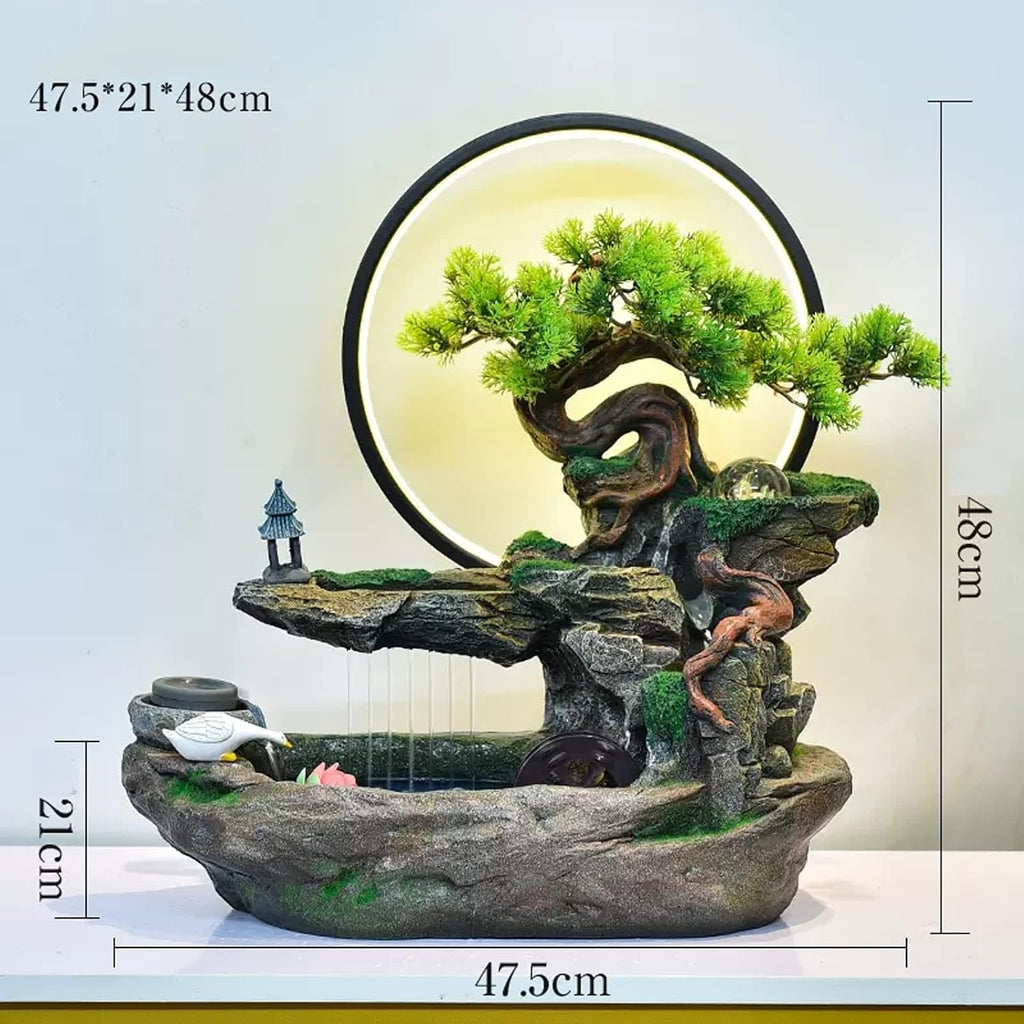 Desktop Fountain Tabletop Water Fountain Indoor Waterfalls Fountains Decorative with LED Light Artificial Bonsai Tree Design Best Home Gifts for Parents or Friends(Large)
