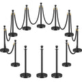LOVMOR 12Pcs Black Stanchion Posts Queue with 8pcs Black Velvet Rope, Crowd Control Barriers Queue Line Rope, Crowd Control Stanchion for Party Supplies