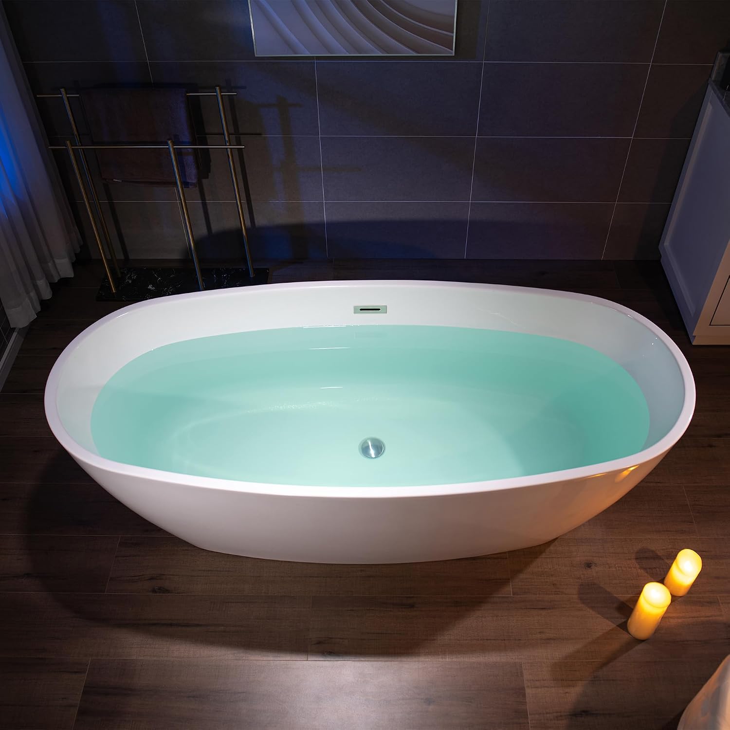 WOODBRIDGE 71' Acrylic Freestanding Bathtub Contemporary Soaking Tub, White Acrylic,Chrome Drain/Overflow