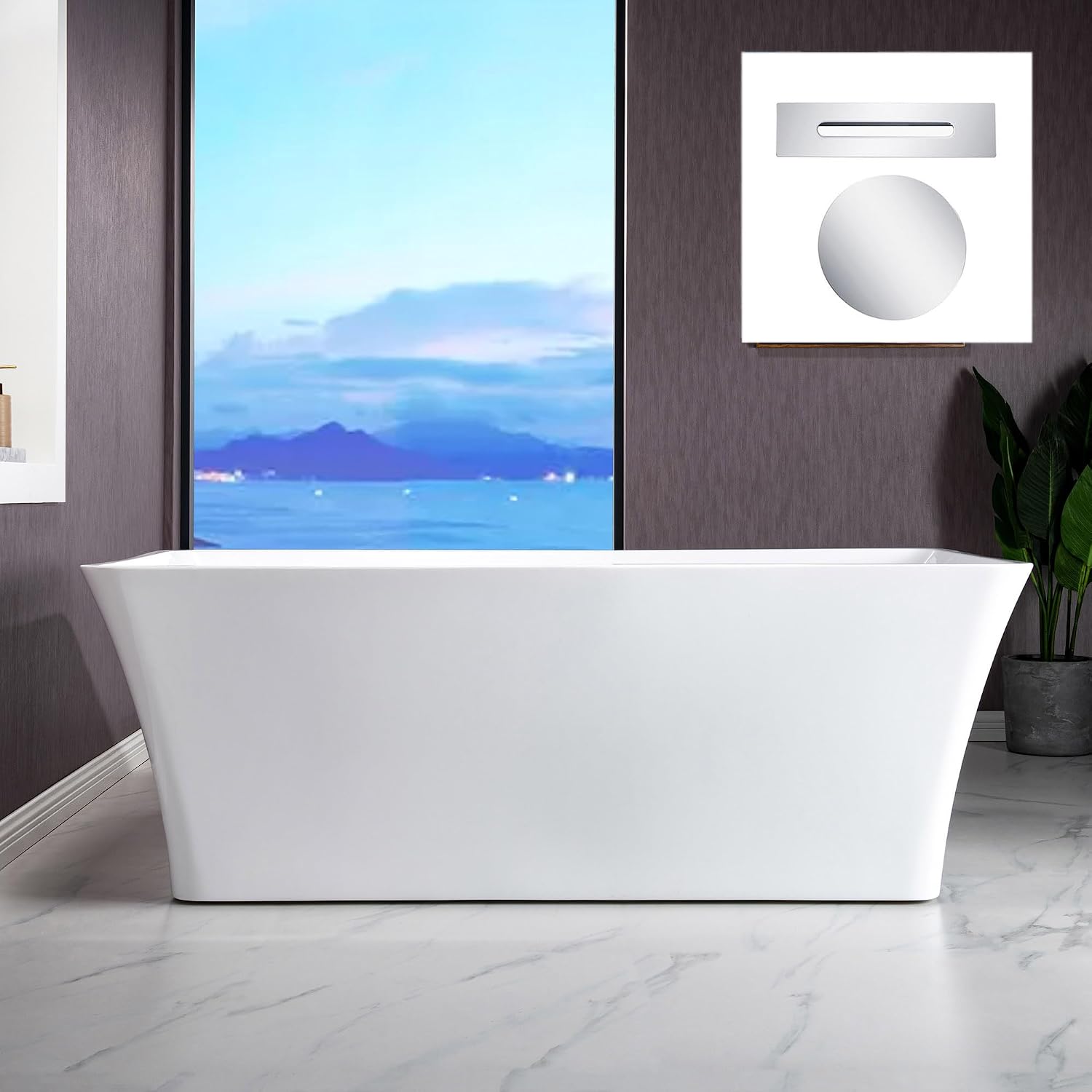 WOODBRIDGE 67' Acrylic Freestanding Bathtub Contemporary Soaking White Tub with Chrome Overflow and Drain，BTA1609-C-Drain &O