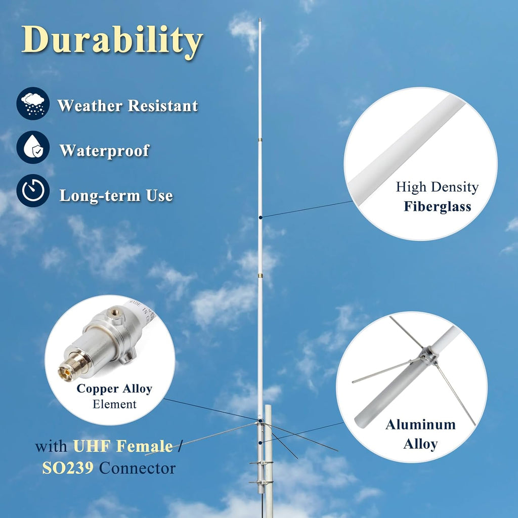 2m/70cm Dual-Band Base Station Antenna, 200W 5.5/8.5dBi High Gain Fiberglass Antenna,for AnyTone BTECH Icom Motorola Mobile Transceiver Repeater
