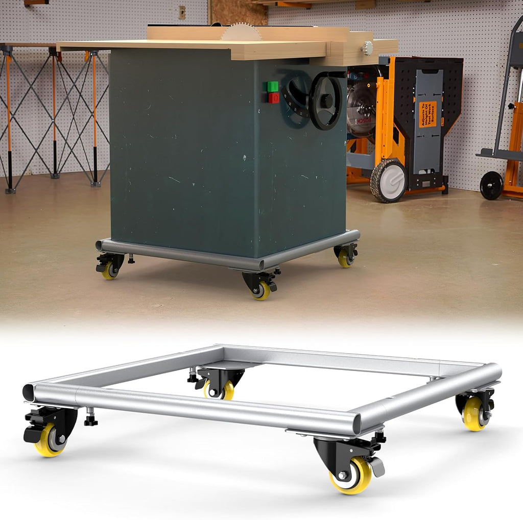 AUH Universal Rolling Mobile Base,Heavy Duty Adjustable Mobile Power Tool Base 25' x 25' to 38' x 38', with Swivel Wheels, for Woodworking Equipment,Bandsaw, Power Tools, Machines 650 LBS Capacity