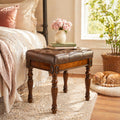 Solid Wood Vanity Bench Stool with Upholstered, Mid-Century Piano Bench with Carved Legs, Makeup Dressing Stools with Button Seat, No-Tools Assembly,18.5'L x 14.2'W x 19.1'H Brown FD-1533-BN