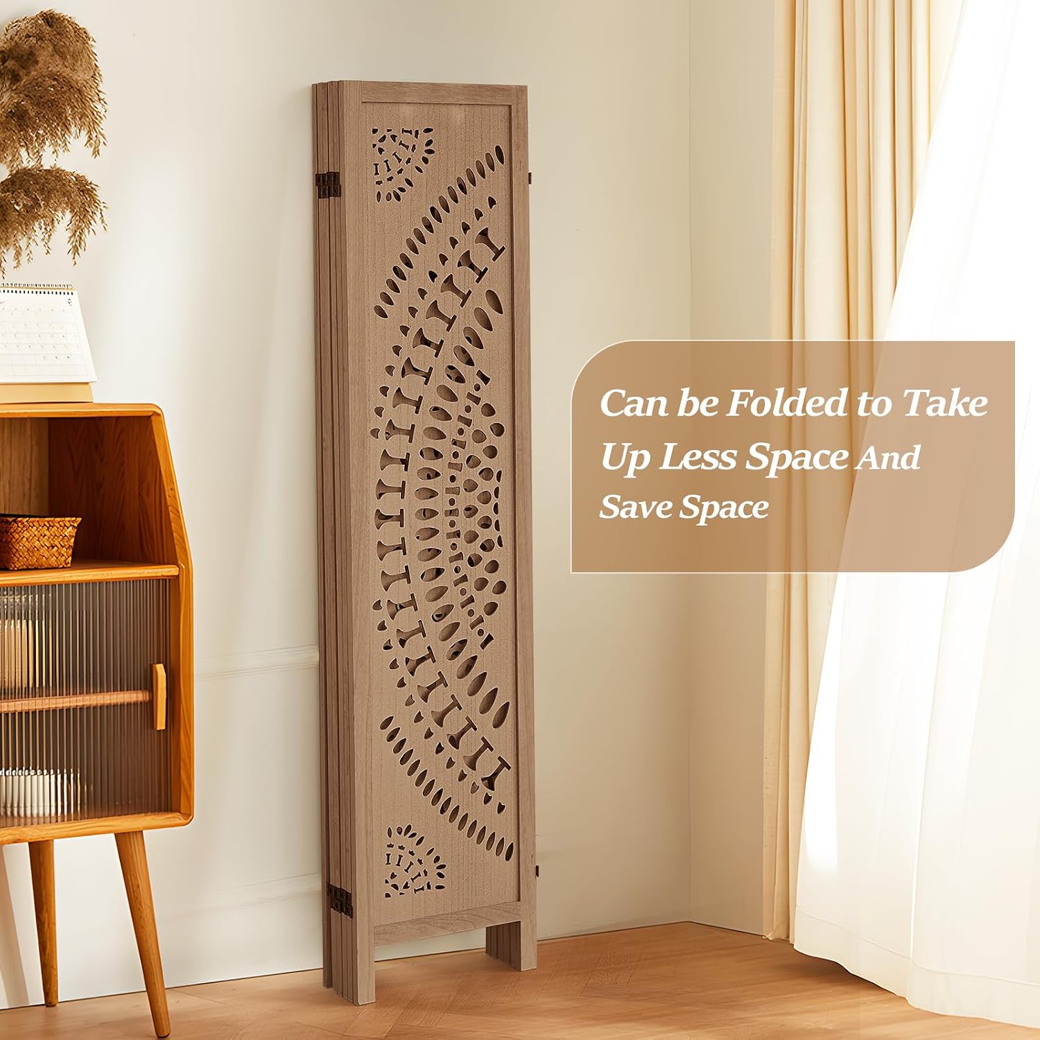 Room Dividers and Folding Privacy Screens, Boho 6 Panel Room Divider, 67' Room Divider Wall, Modern Room Partition, Privacy Dividers for Rooms, Bedroom, Office, Brown