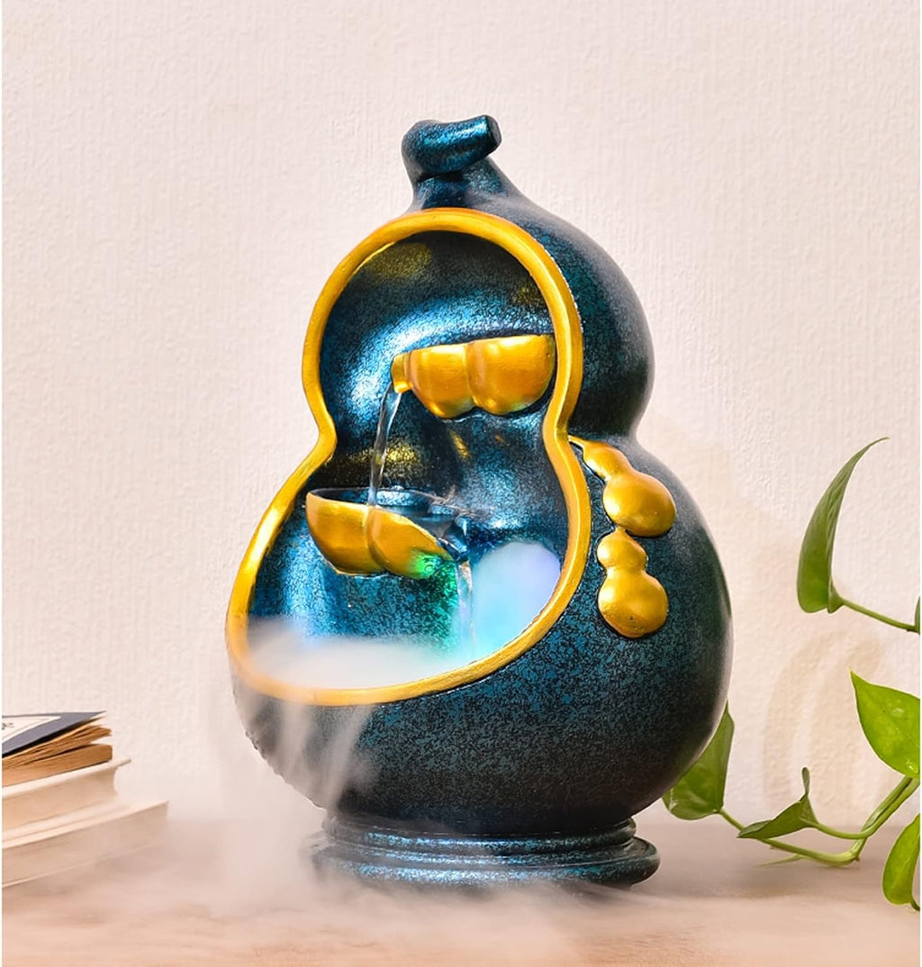 Desktop Fountain Indoor Tabletop Fountain Resin Gourd Shape Flowing Water Decoration Feature Home Office Living Room Desktop Housewarming Opening